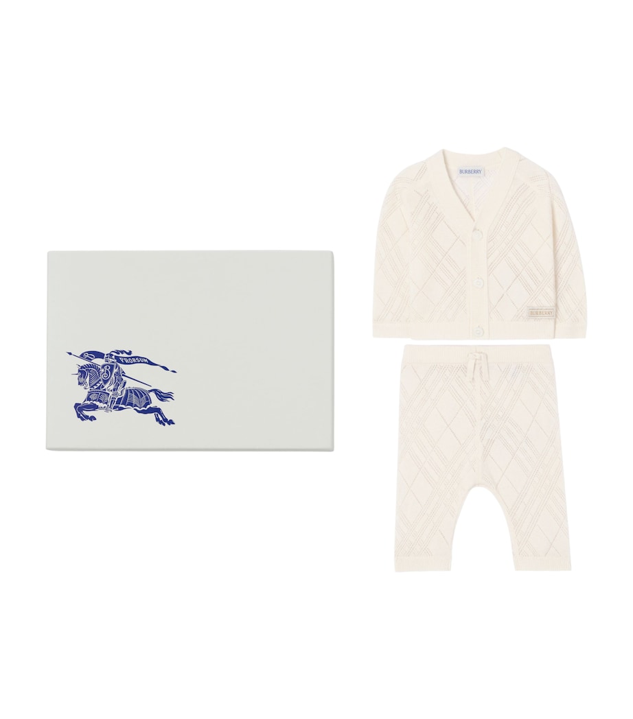 Burberry Kids Cashmere Check Cardigan and Trouser Set (1-18 Months) Ivory Image 1