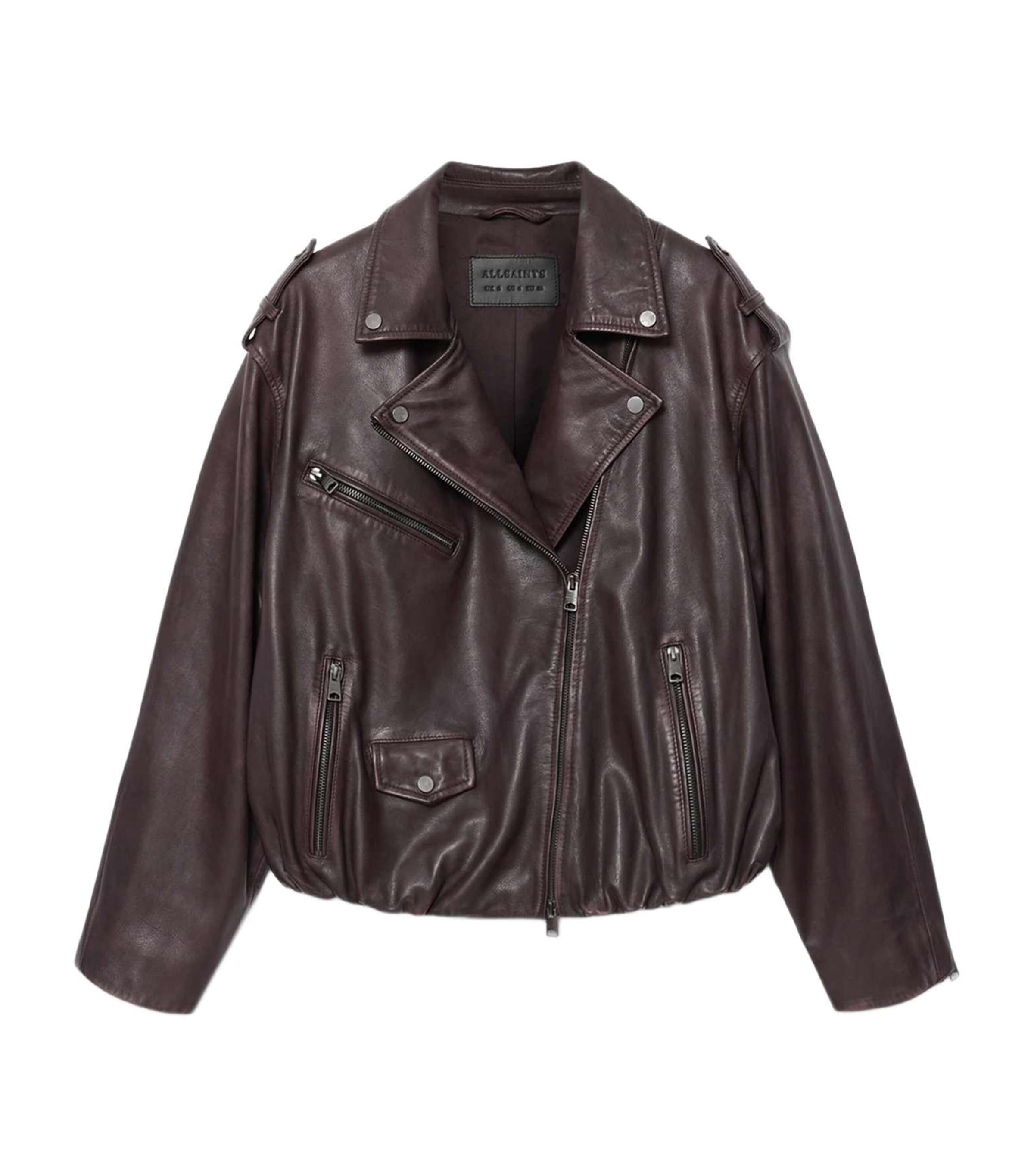 AllSaints Womens Leather Samina Biker Jacket Oxblood Red Image 1