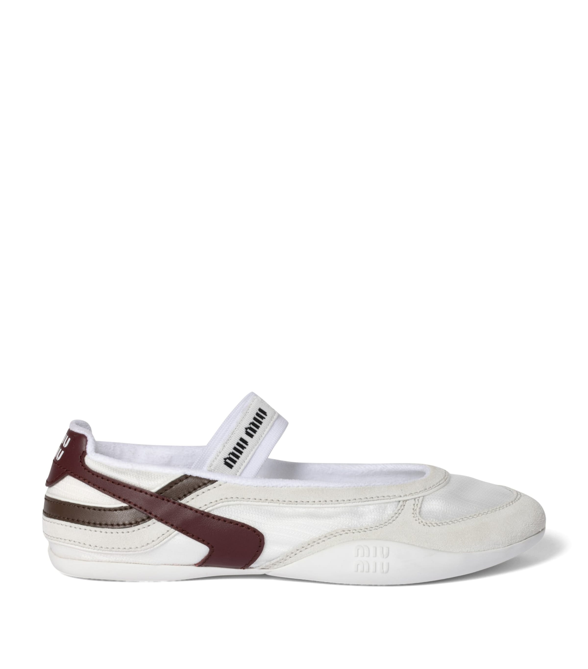 Miu Miu Fabric And Suede Gymnasium Ballet Flats In White