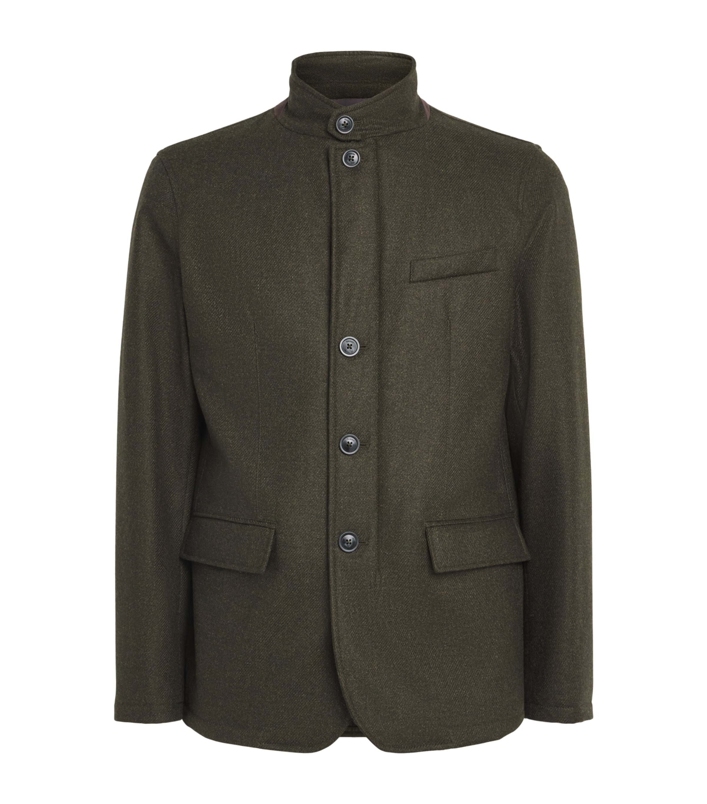 Herno Mens Wool-Silk High-Neck Shacket Verde Militare Image 1