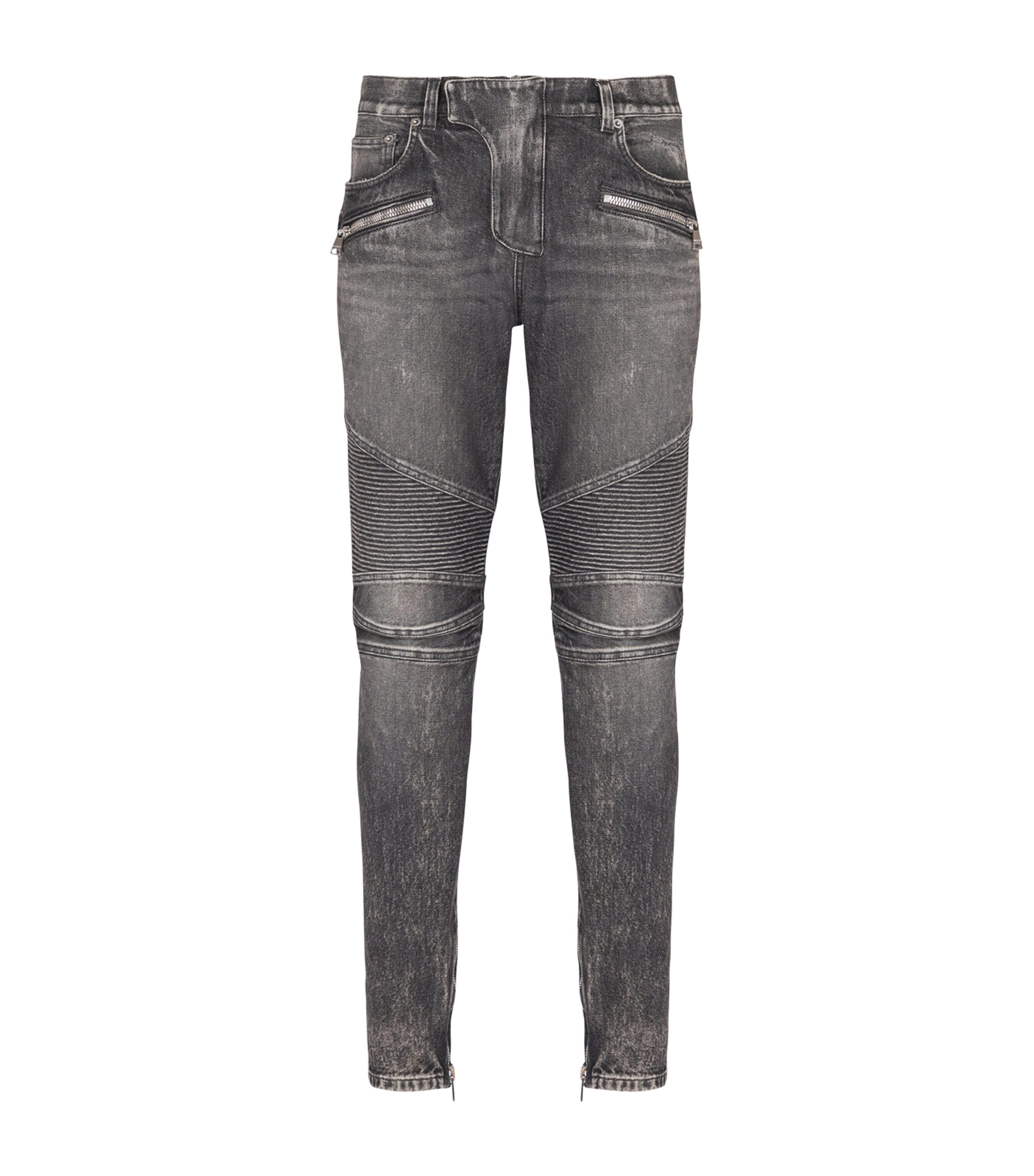 Balmain Straight Trousers With Distressed Finish And Zip Pockets In Gray