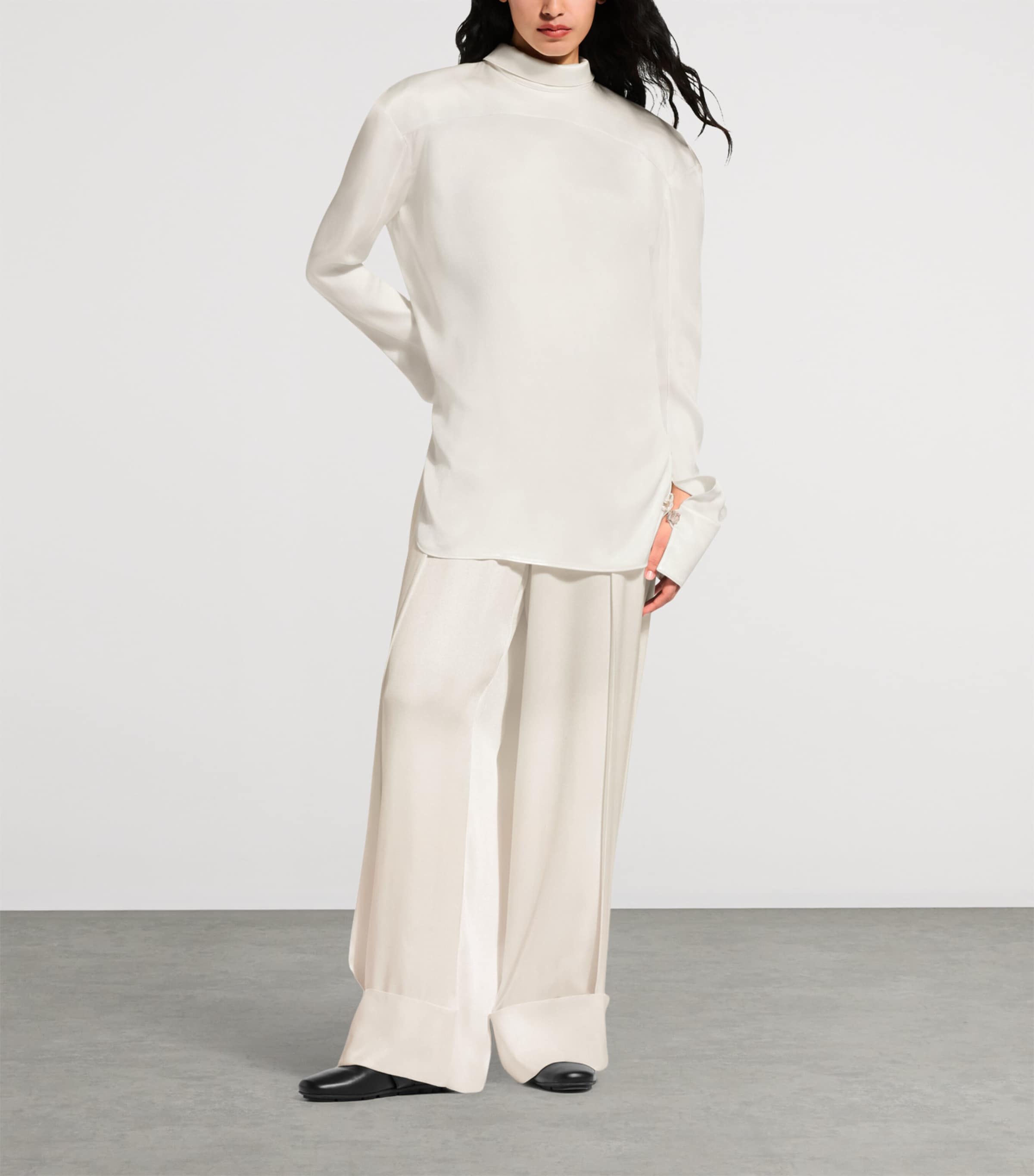 LOUIS VUITTON Womens Silk Open-Back Blouse Milk White Image 2