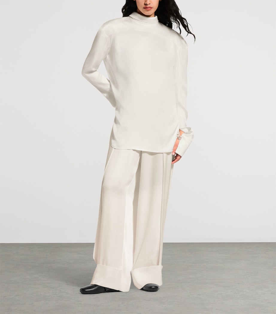 LOUIS VUITTON Womens Silk Open-Back Blouse Milk White Image 2