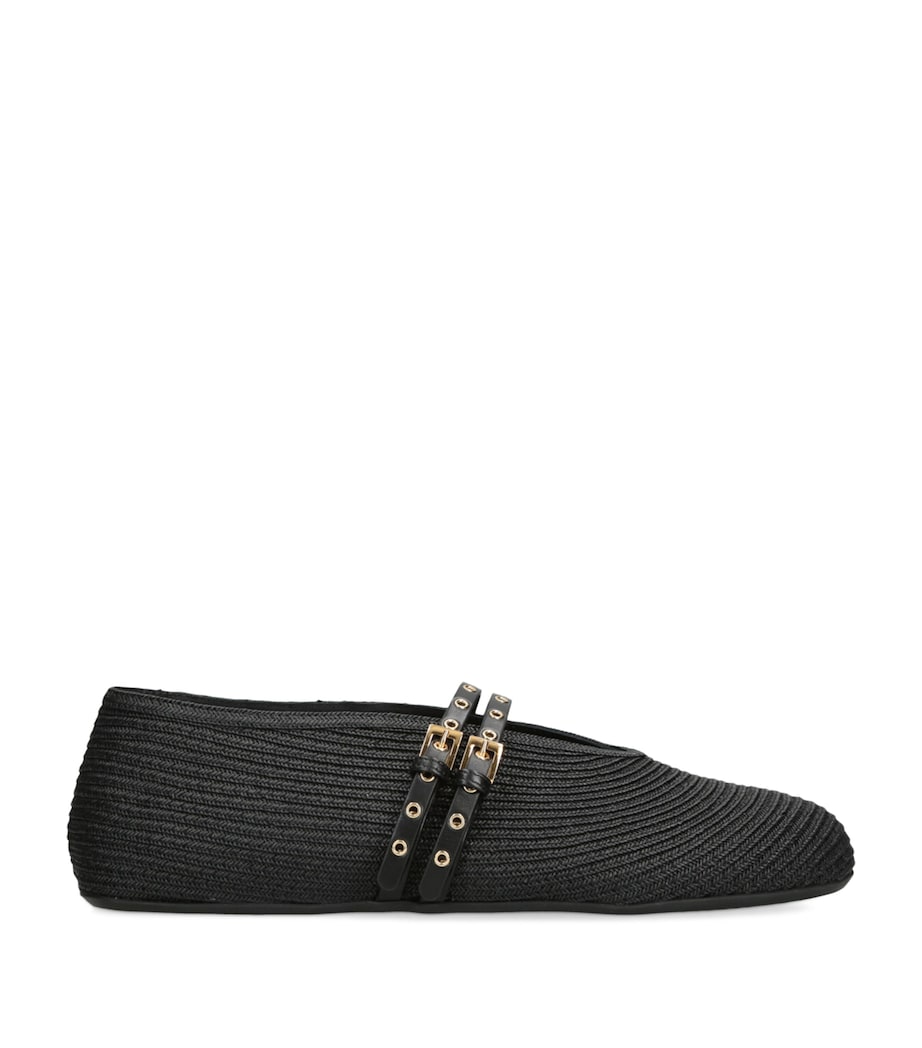 Raffia and Leather Ballet Flats BLACK Image 1