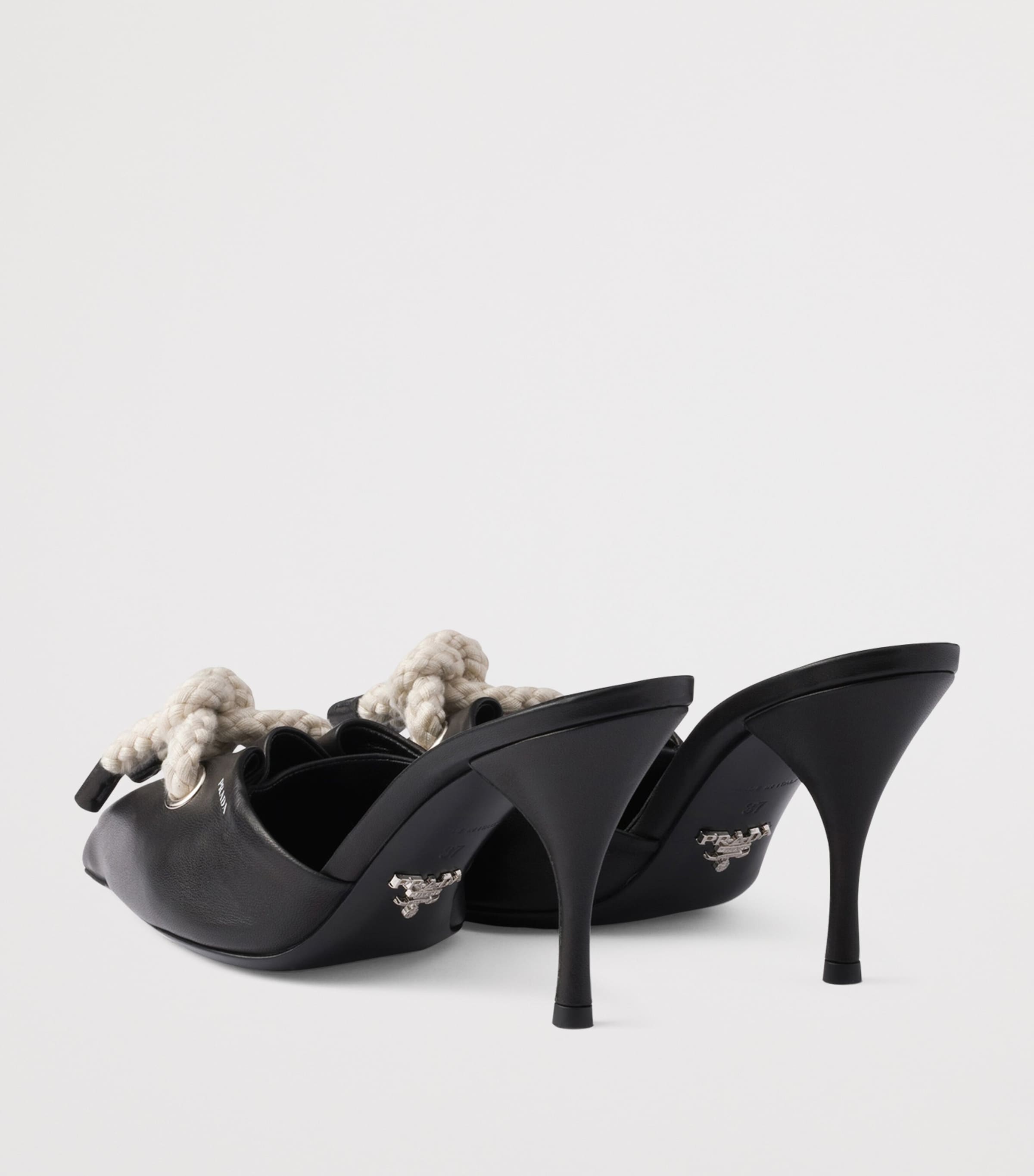 Nappa Leather Cord-Detail Heeled Mules F0X2Z Image 5