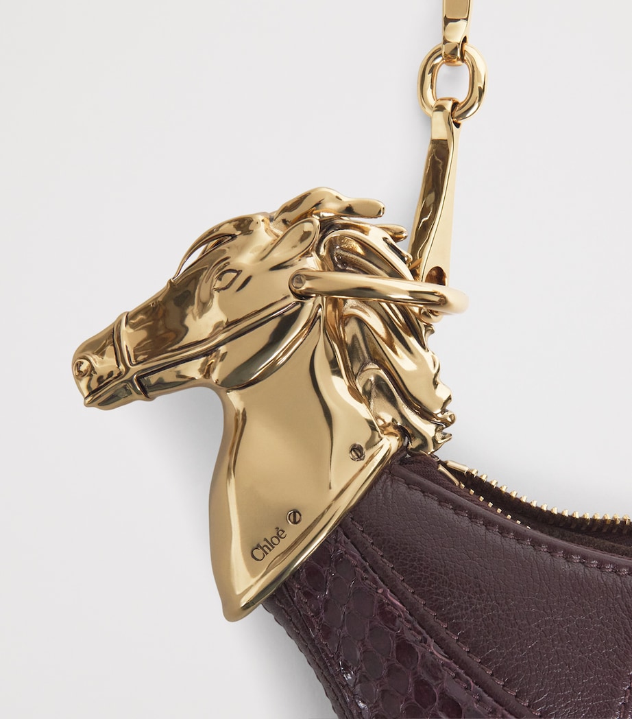 Leather-Snakeskin Chain Horse Shoulder Bag PERFECT PLUM Image 4