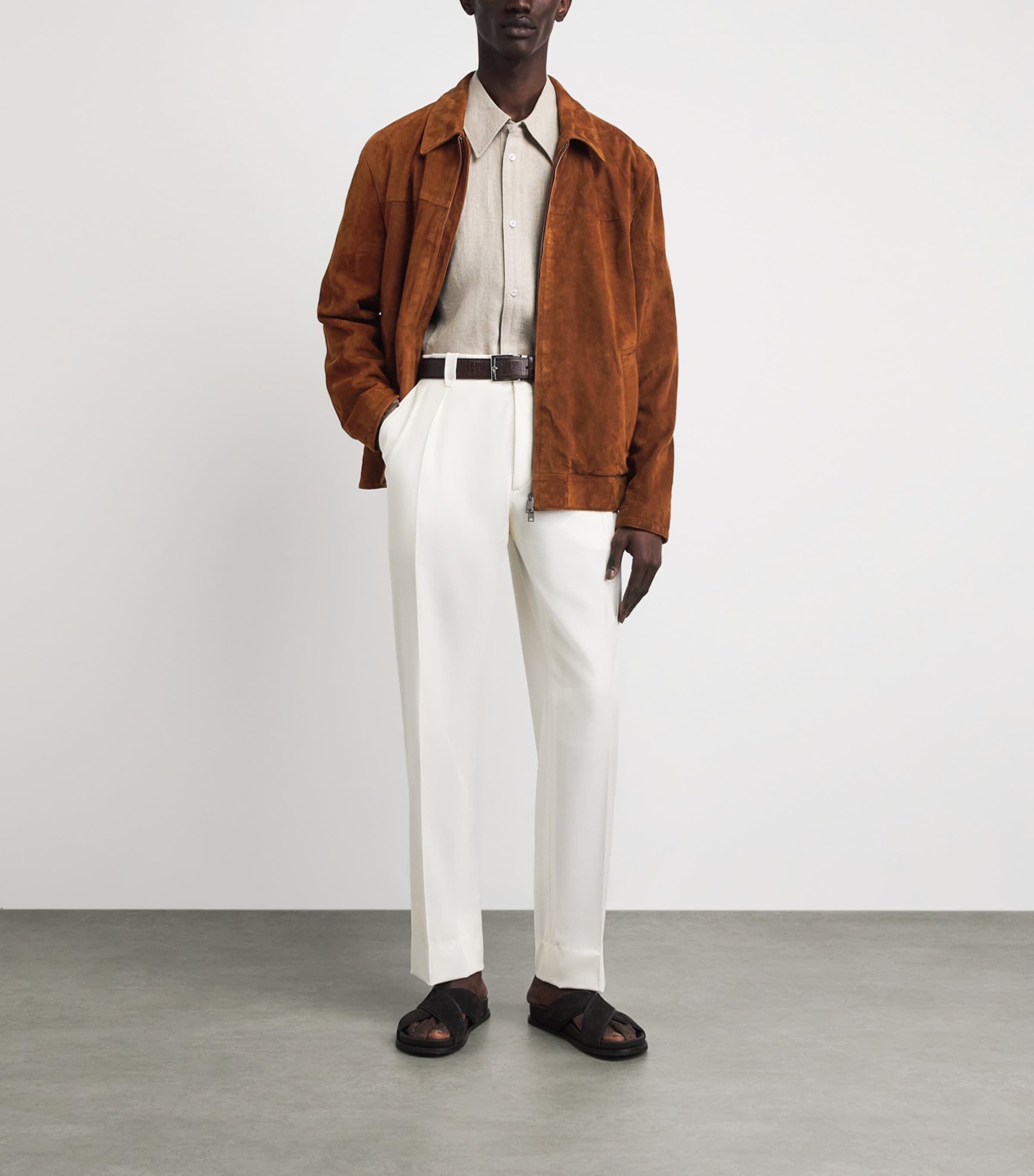 Brioni Mens Lambskin Suede Bomber Jacket Image 2