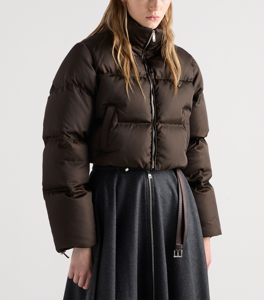 Prada Womens Re-Nylon Cropped Down Jacket Brown Image 3