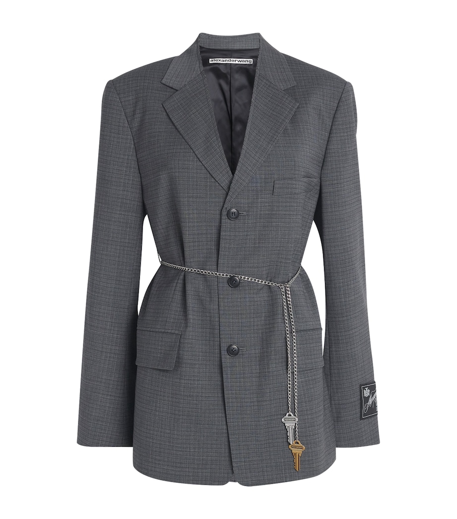 Wool-Blend Chain-Detail Blazer 085 DARK GREYMELANGE Image 1
