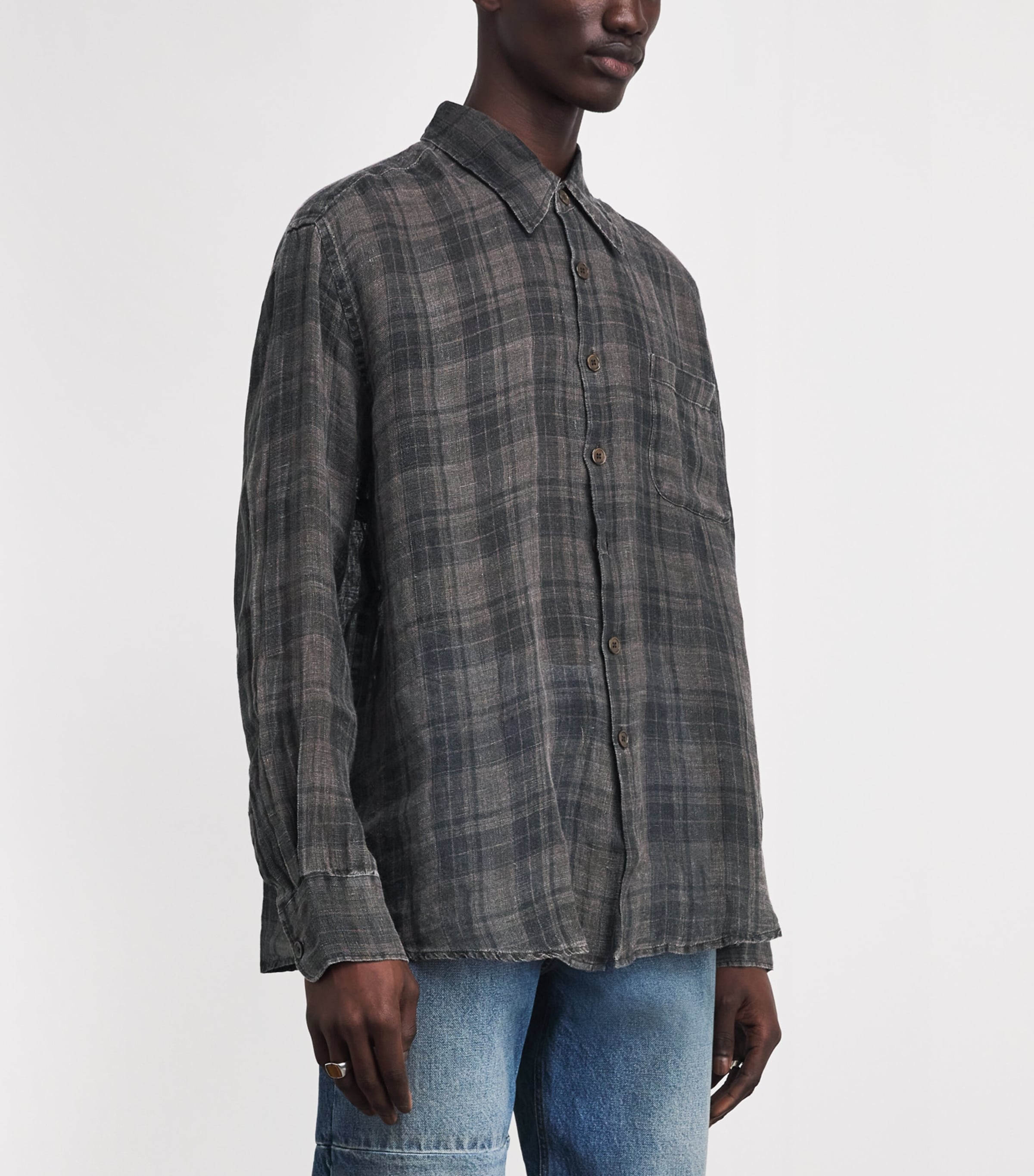 Our Legacy Mens Cotton-Blend Check Above Shirt Penumbra Shercoat Image 3