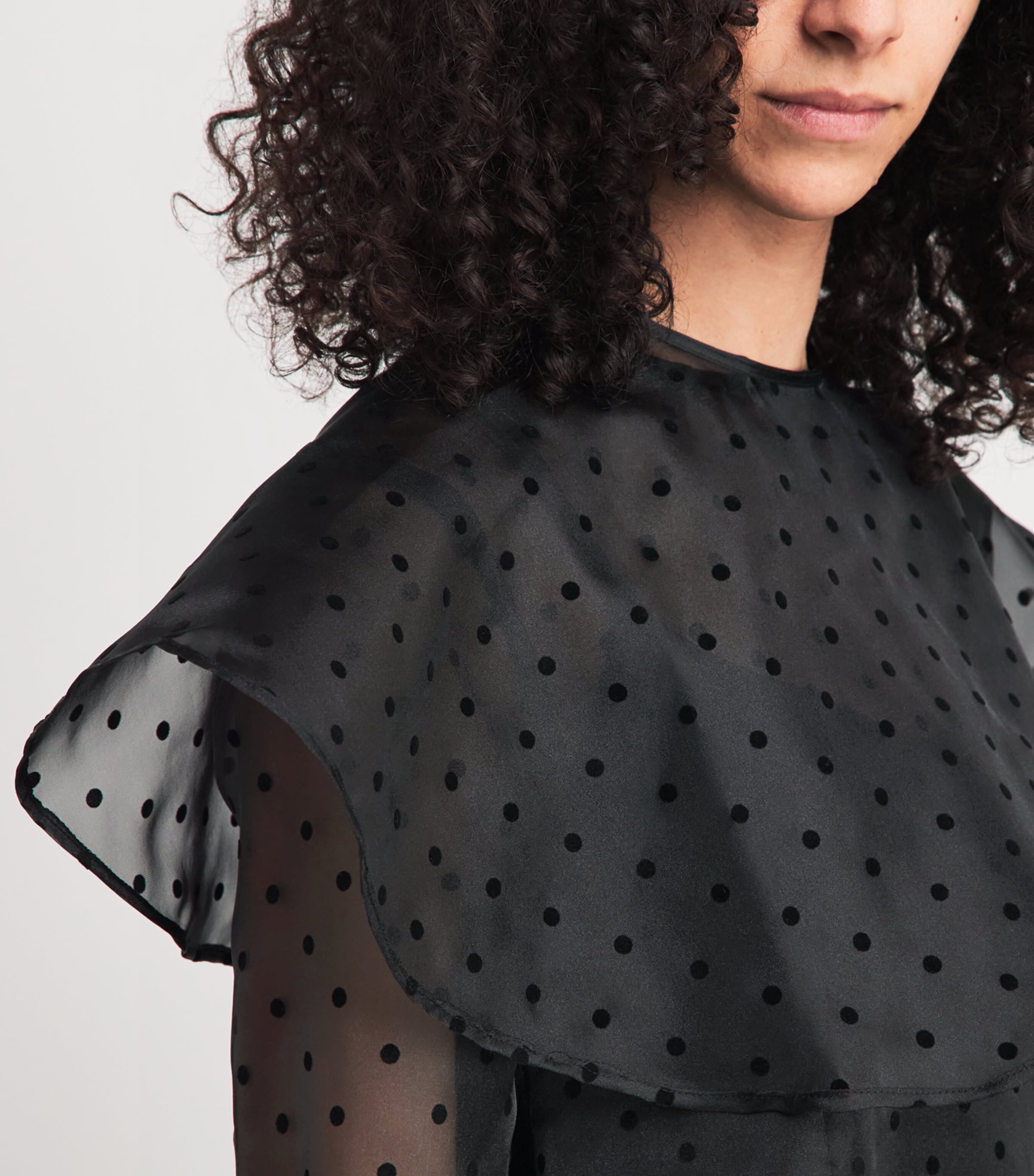 GANNI Womens Organza Polka-Dot Mini Dress Black Image 5