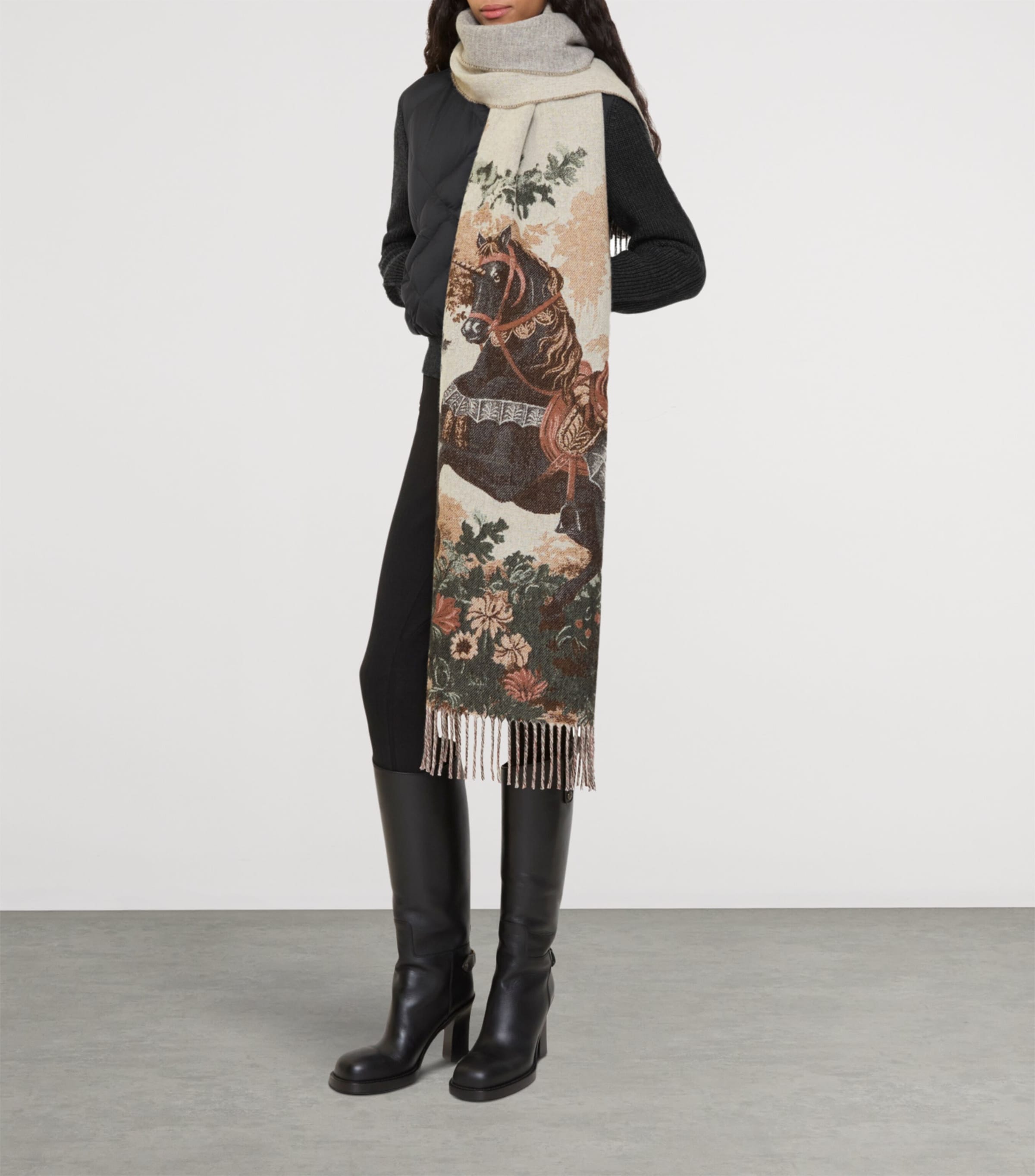 Cashmere Stallion Portrait​ Scarf CERAMIC WHITE Image 4