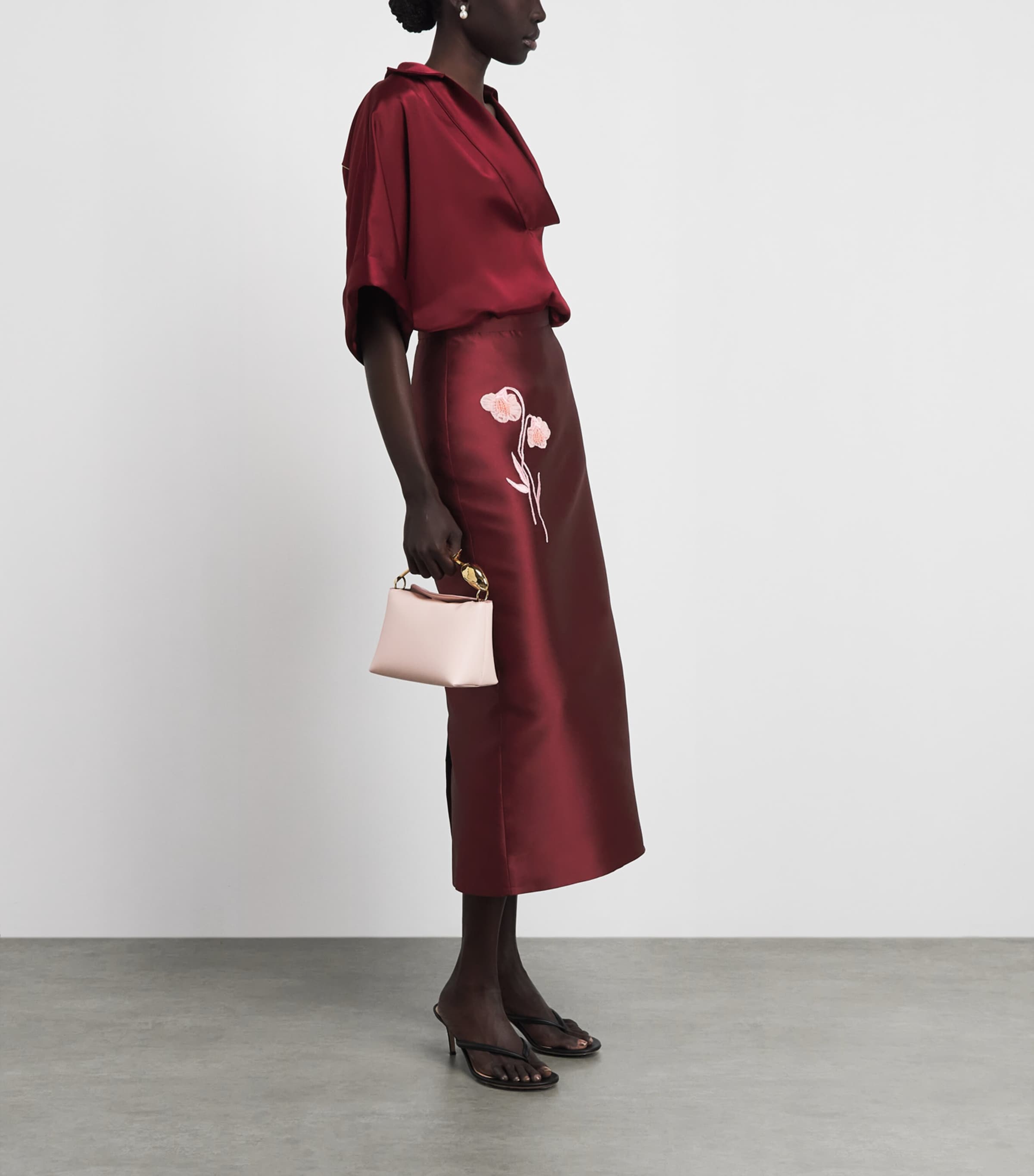 Erdem Womens Mikado Embroidered Midi Skirt Bordeaux Image 2