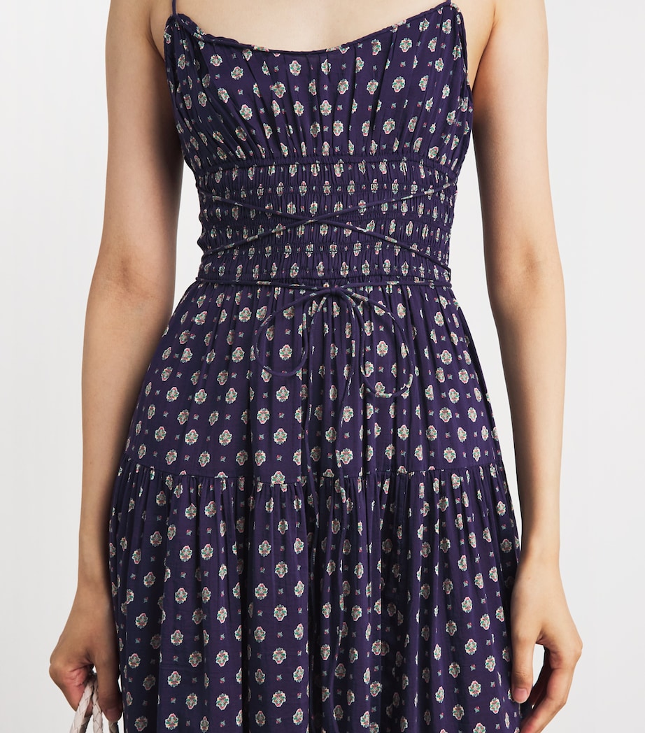 DÔEN Womens Cotton-Silk Safia Midi Dress Navy Cadiz Foulard Image 3