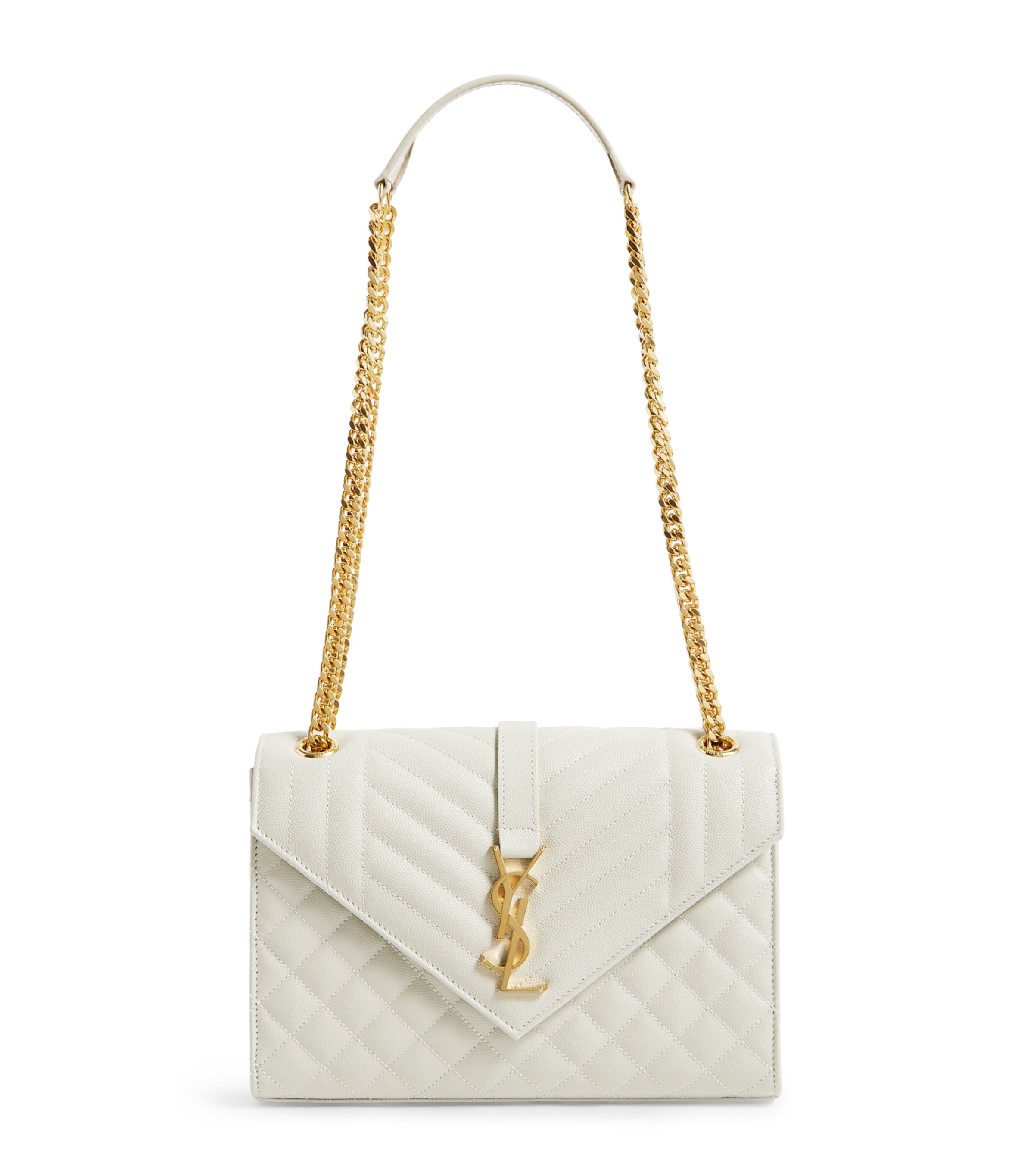 Saint Laurent Medium Envelope Matelassé Shoulder Bag In White
