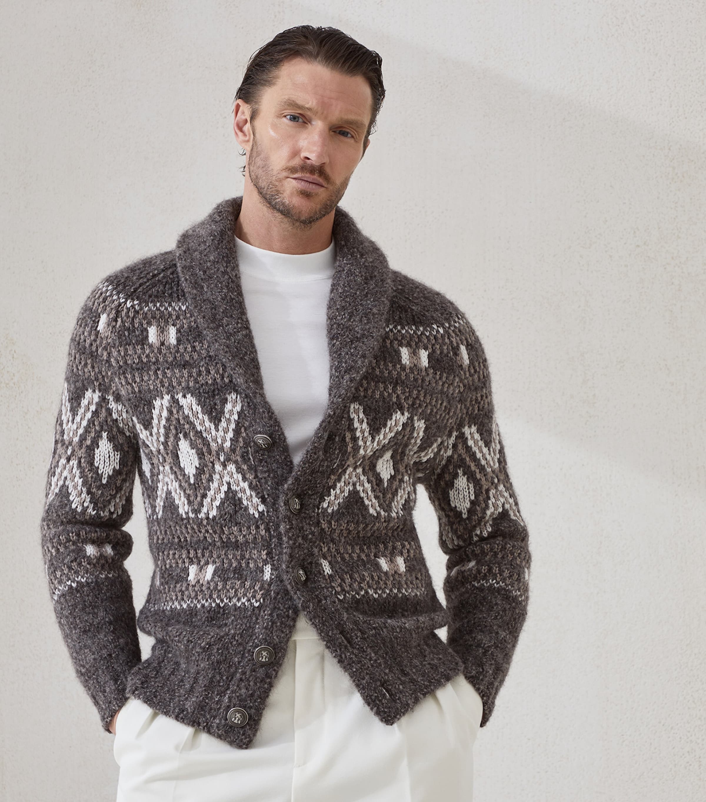 Brunello Cucinelli Brown Alpaca-Virgin Wool-Cashmere Jacquard