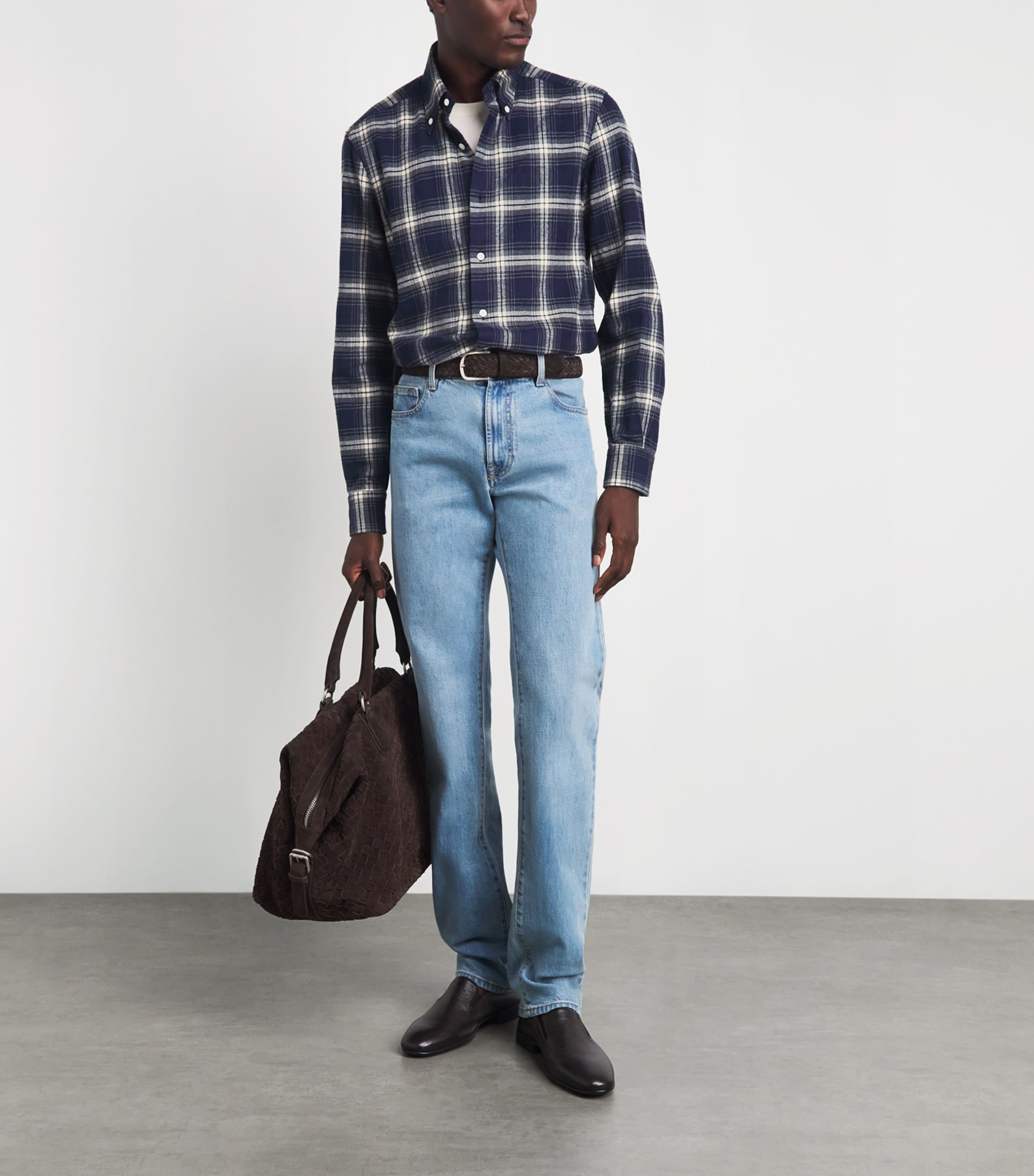 Barba Napoli Mens Cotton Check Shirt Navy Image 2