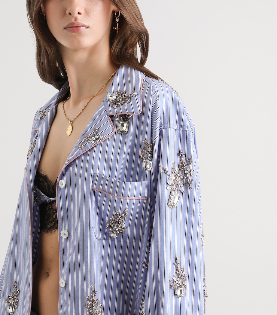 Dolce&Gabbana Womens Cotton-Silk Embellished Stripe Shirt Embr Image 5