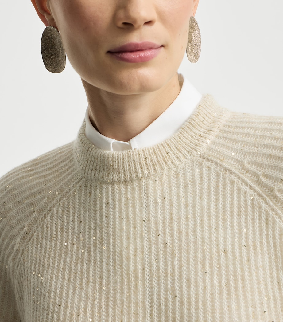 Brunello Cucinelli Womens Rib-Knit Embellished Sweater Avorio Image 6