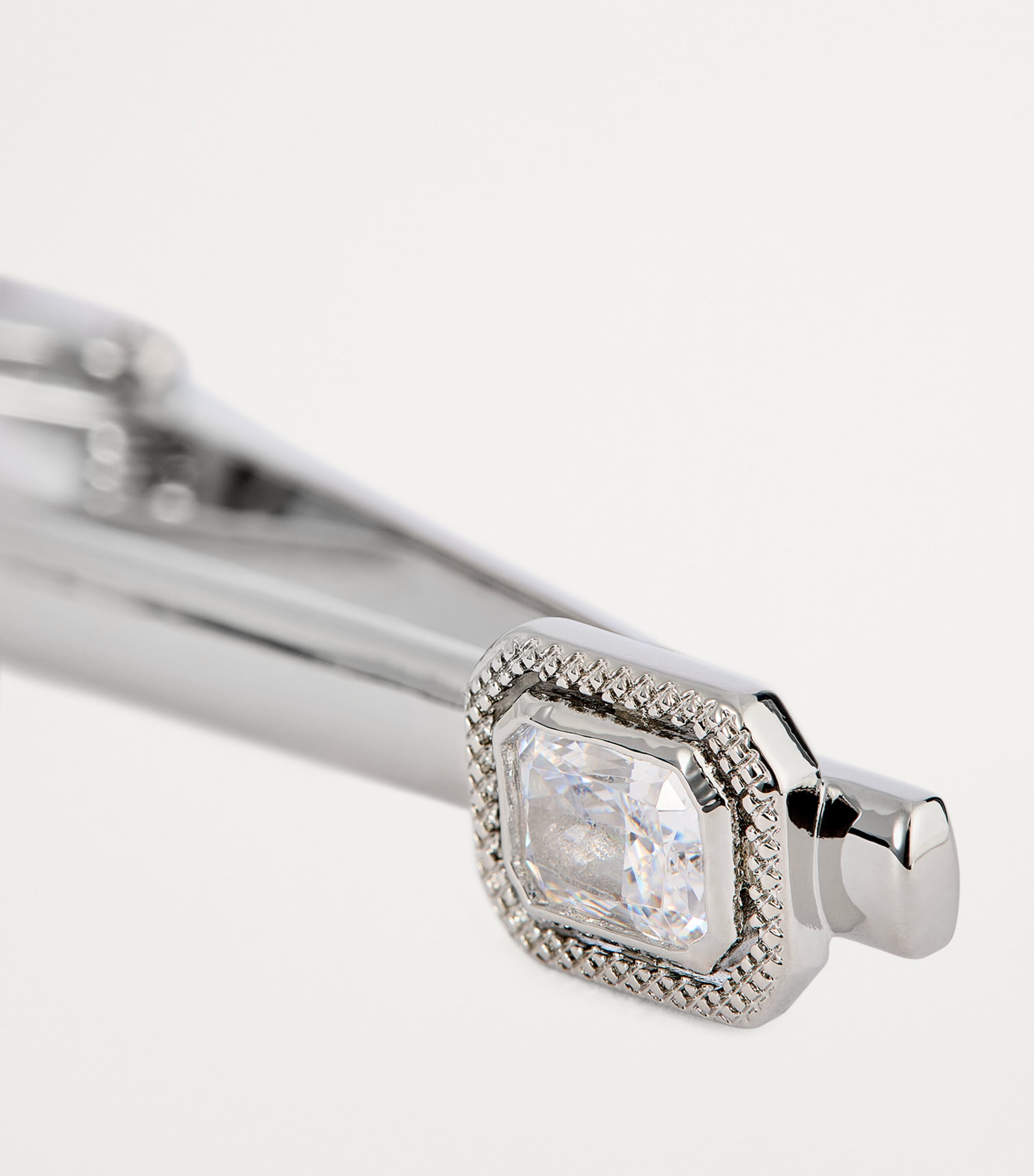 Rhodium-Plated and Cubic Zirconia Halo Tie Clip SILVER Image 4