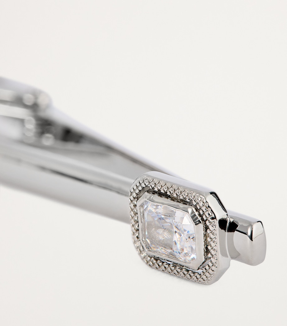 Rhodium-Plated and Cubic Zirconia Halo Tie Clip SILVER Image 4
