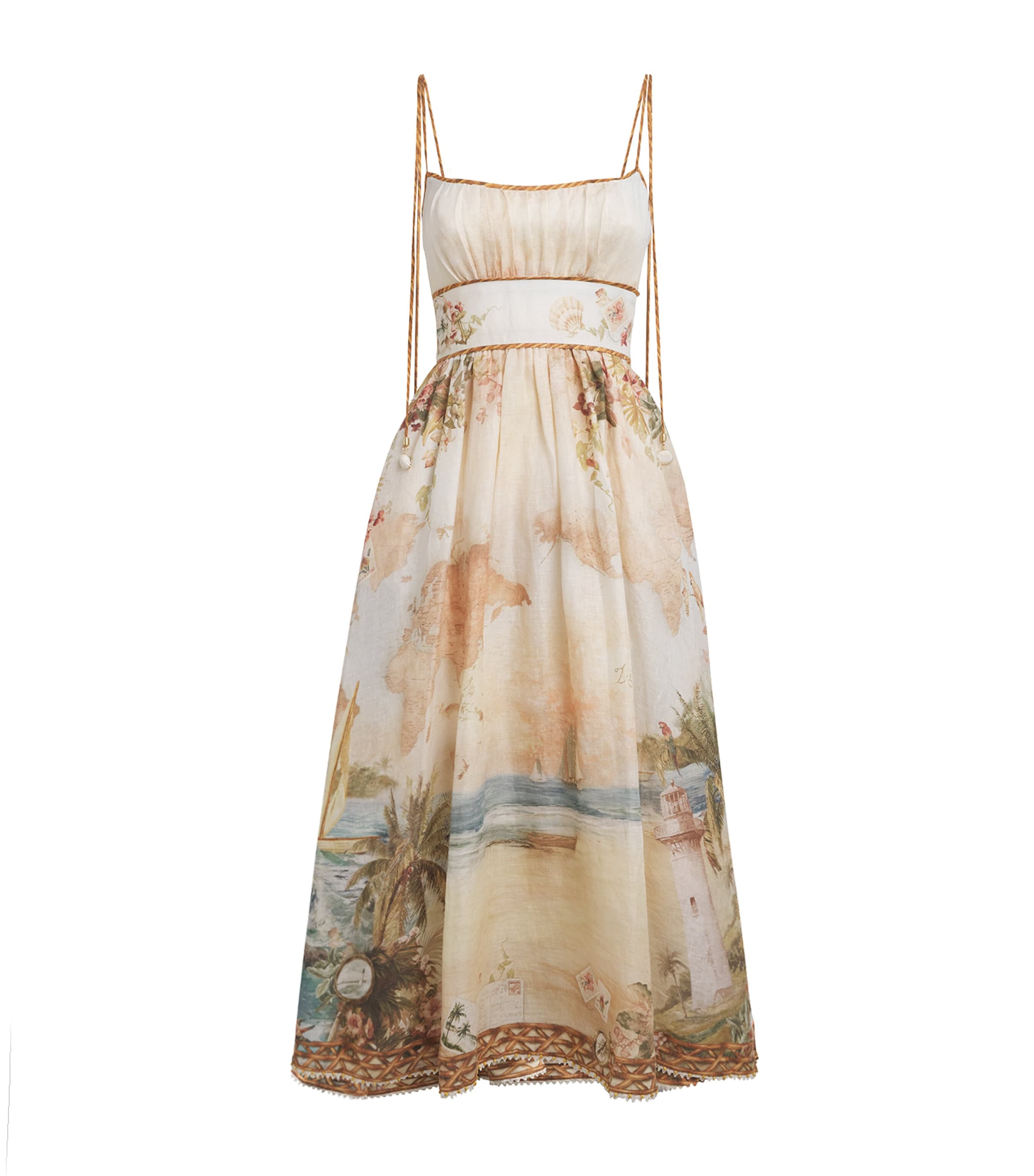 Zimmermann Womens Linen Printed Mahon Midi Dress Island Map Blue Image 1