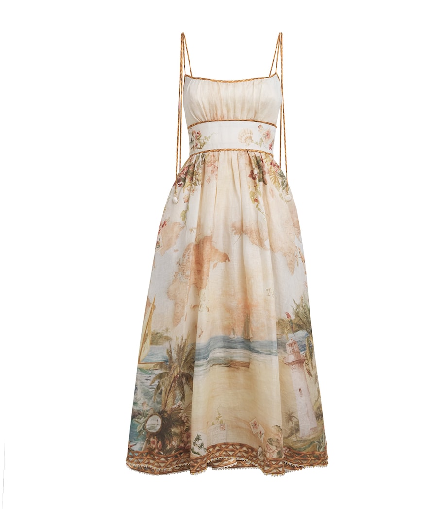 Zimmermann Womens Linen Printed Mahon Midi Dress Island Map Blue Image 1