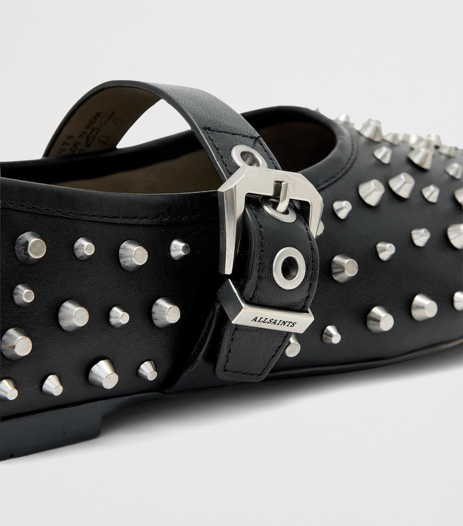 AllSaints Leather Sabine Stud Ballet Flats Black Image 4