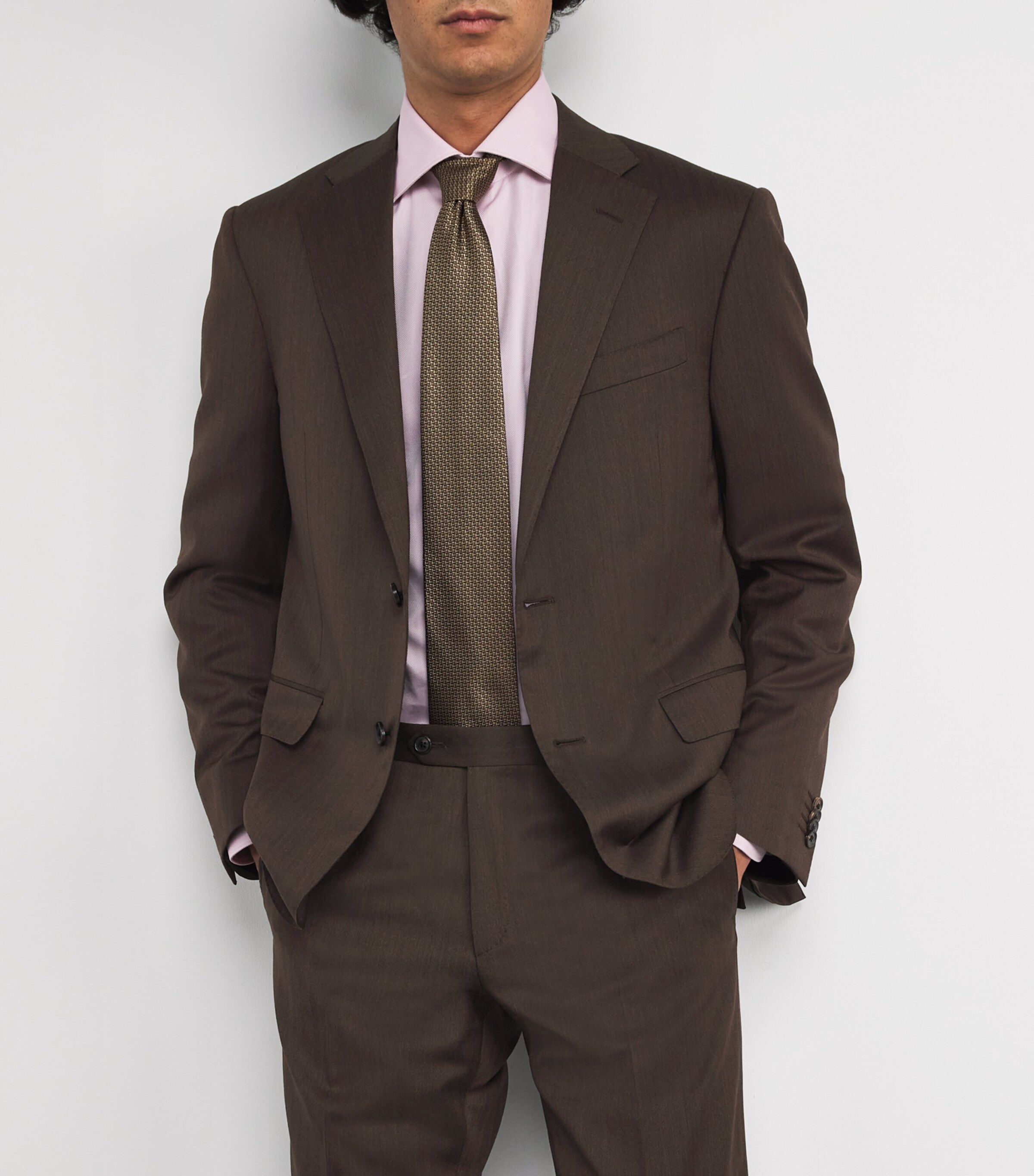 Corneliani Mens Virgin Wool Herringbone 2-Piece Suit Dark Brown Image 8
