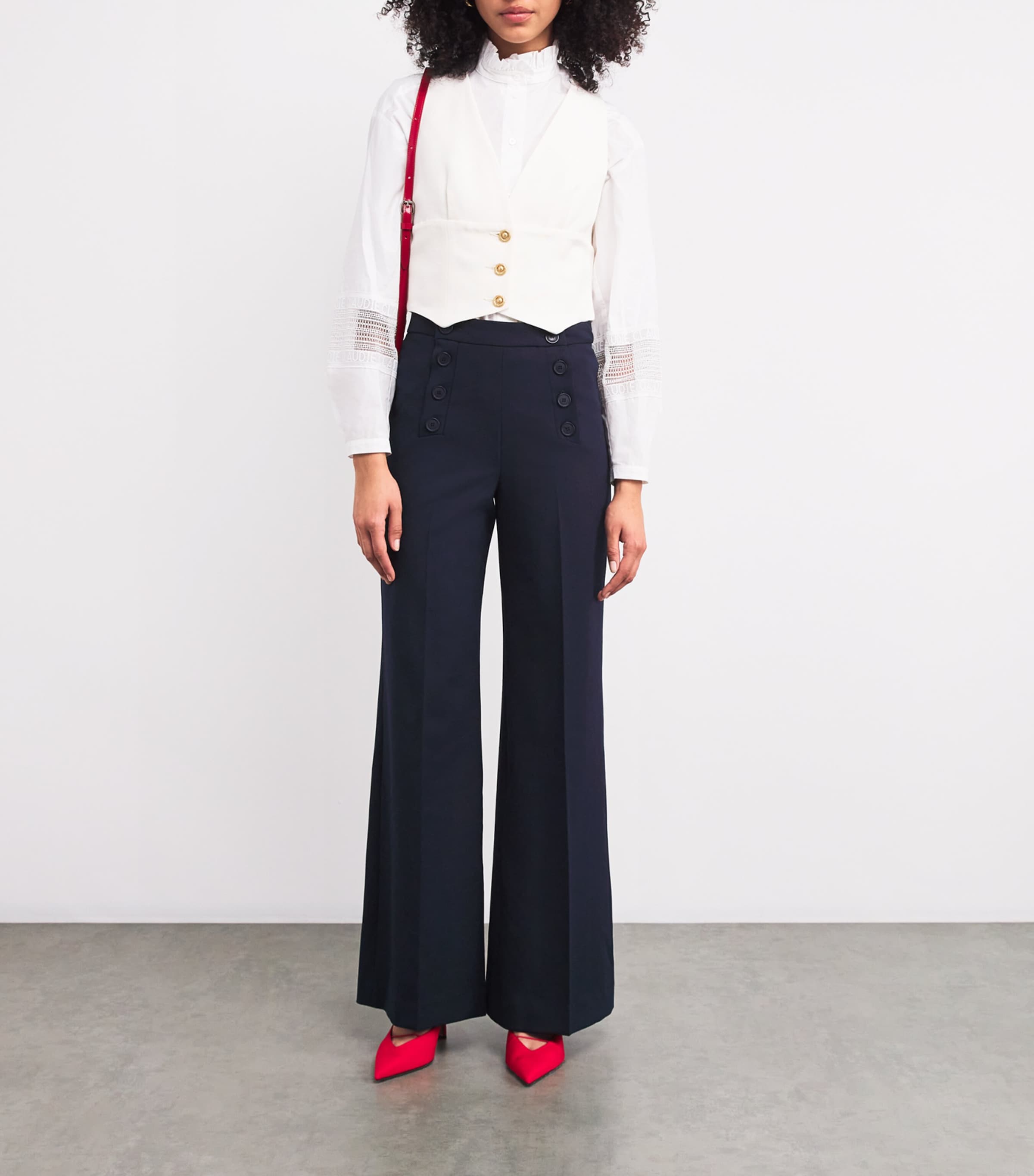 Button-Front Straight Trousers NAVY Image 2