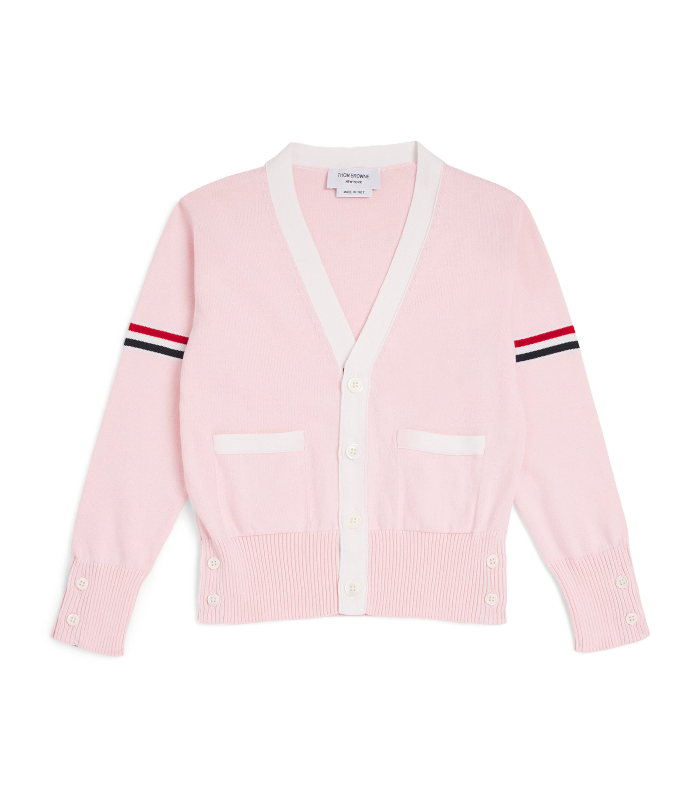 Thom Browne Kids Cotton V-Neck Cardigan (2-12 Years) Lt Pink Image 1