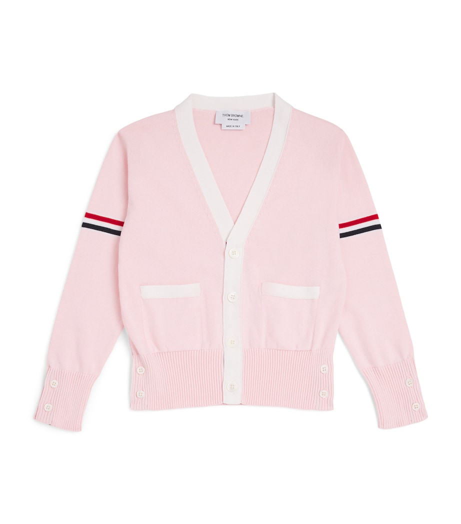 Thom Browne Kids Cotton V-Neck Cardigan (2-12 Years) Lt Pink Image 1