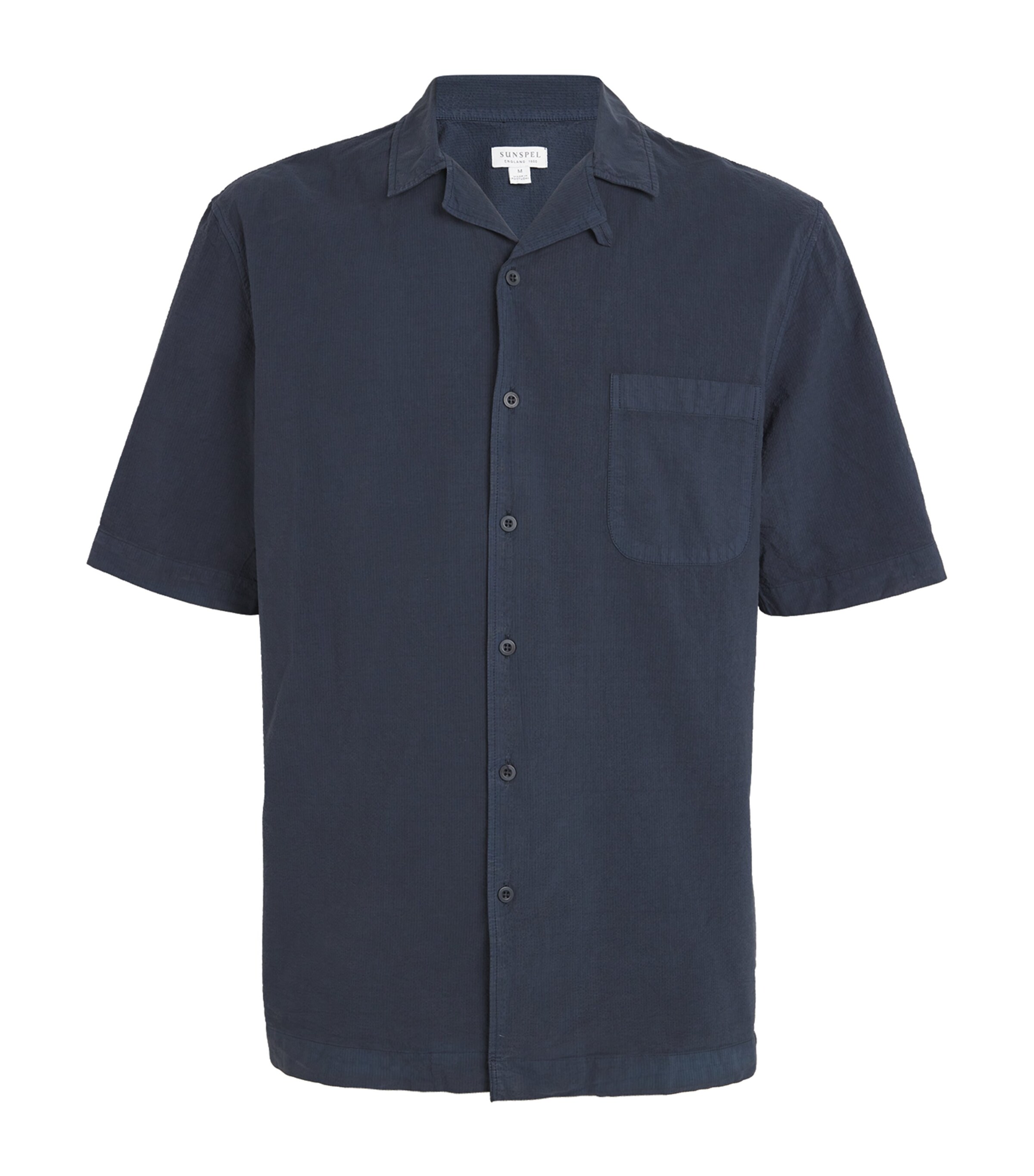 Shop Sunspel Seersucker Short-sleeve Shirt In Navy