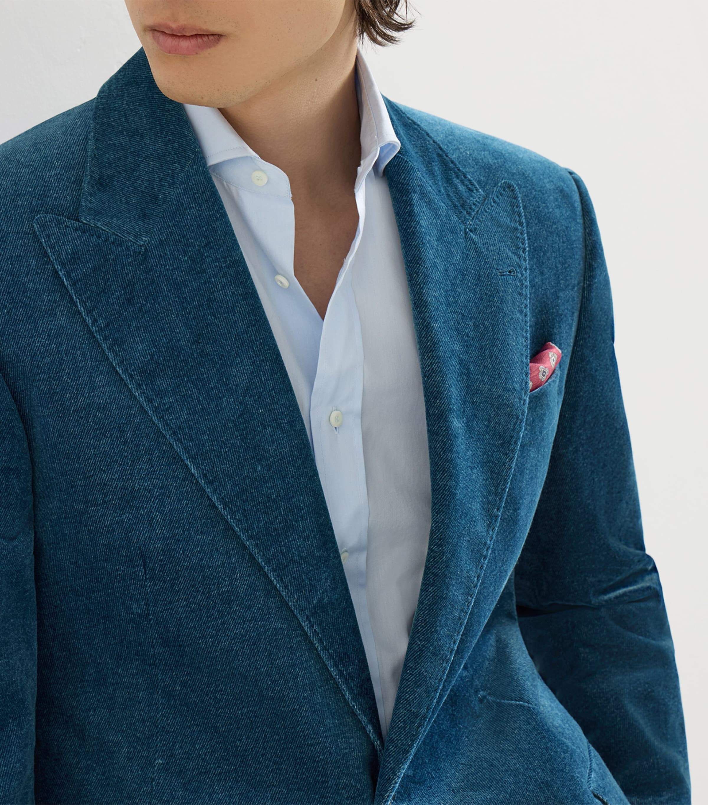 Brunello Cucinelli Mens Denim-Effect Velvet Blazer Image 6