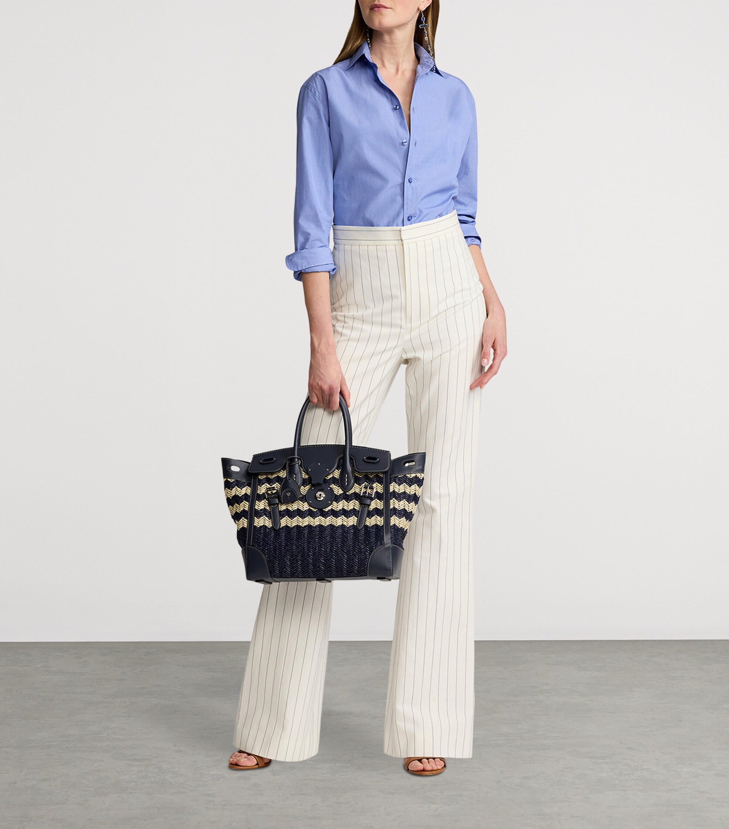 Straw Soft Ricky 33 Top-Handle Bag NAVY/NATURAL Image 7