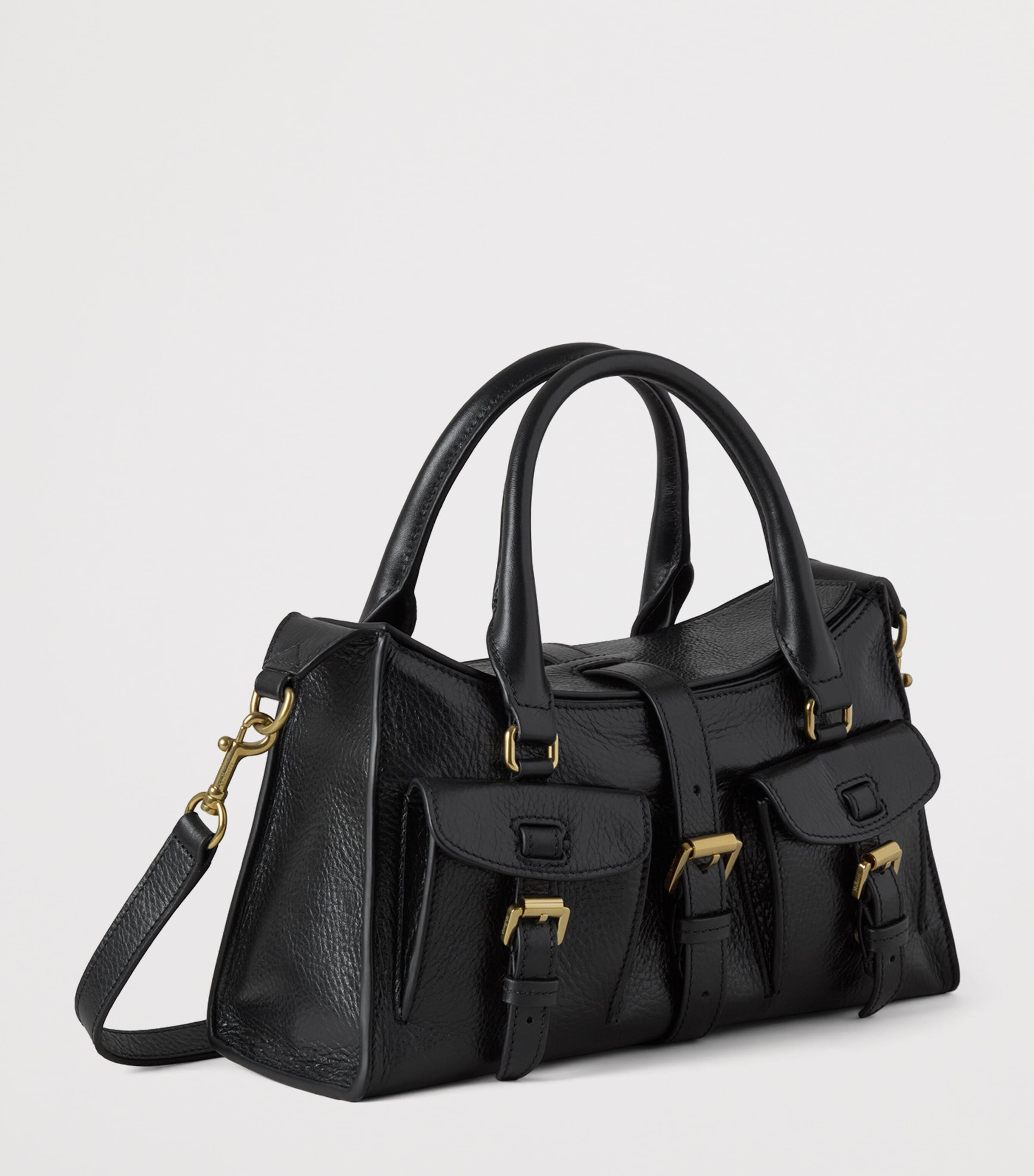 Small Leather Roxanne Top-Handle Bag BLACK Image 2