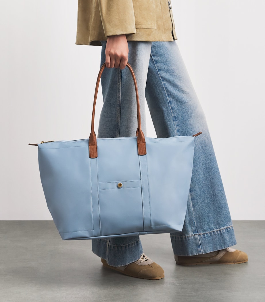 Harrods Medium Nylon Tote Bag Blue Image 4