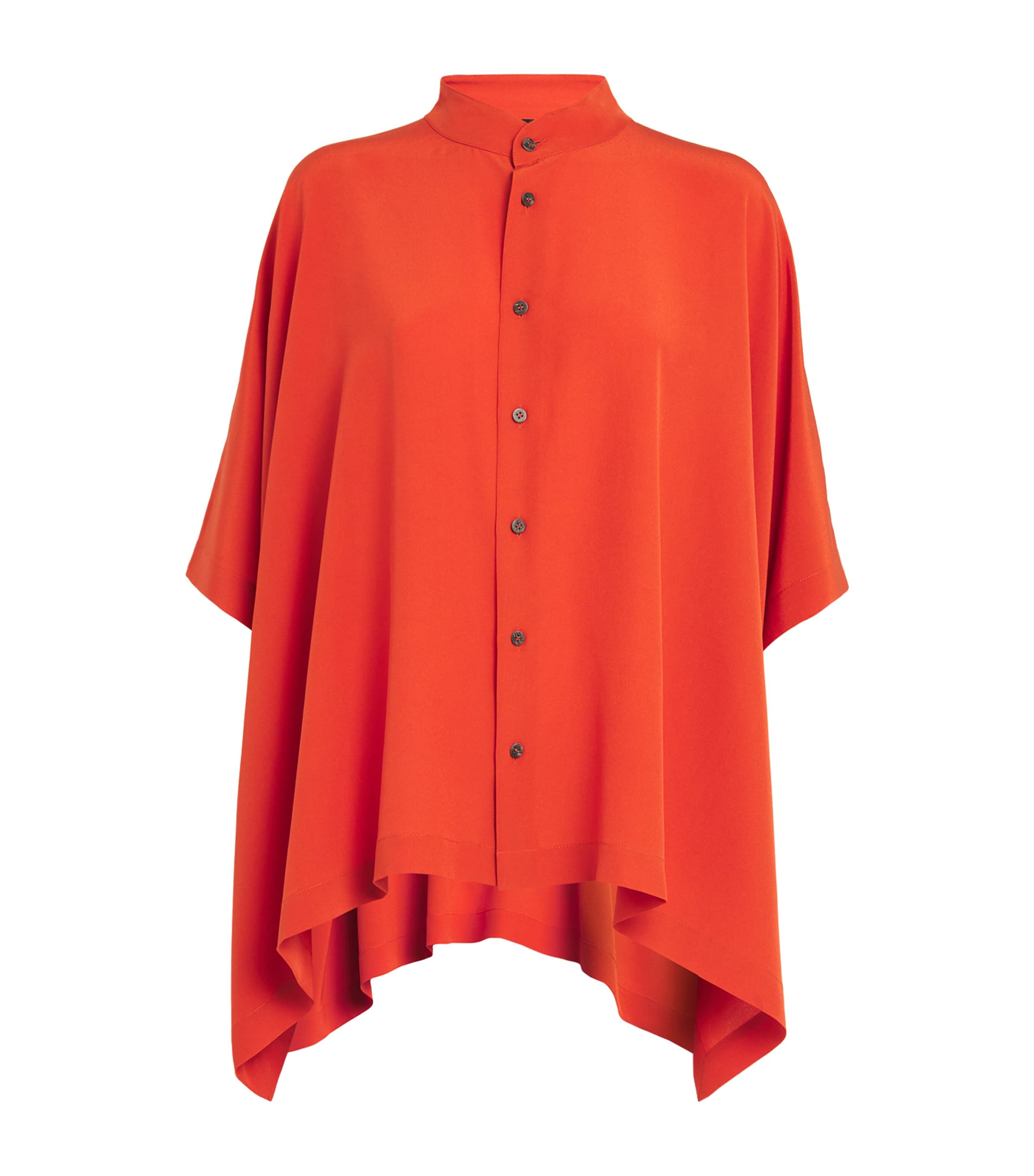 Eskandar Silk Collarless Kaftan Shirt In Orange