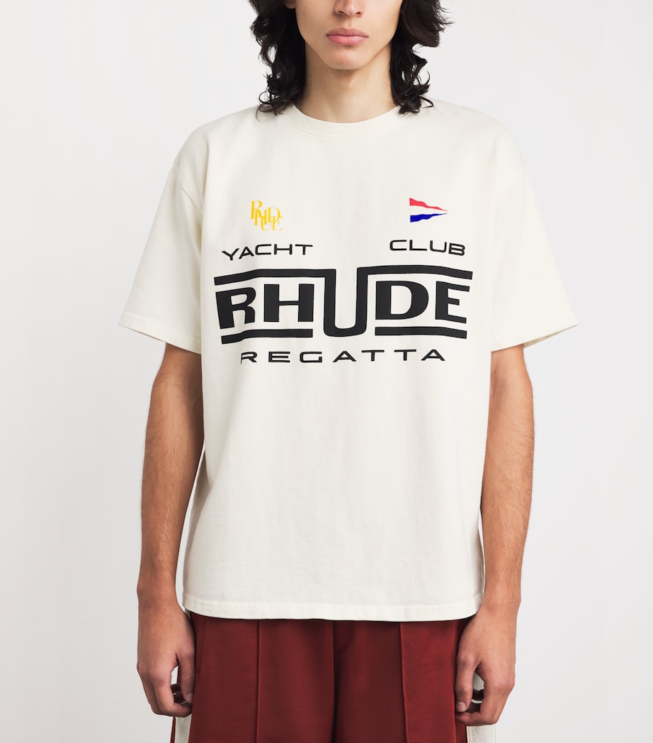 Rhude Mens Cotton Yacht Club T-Shirt White/ Blk/ Grn Image 3