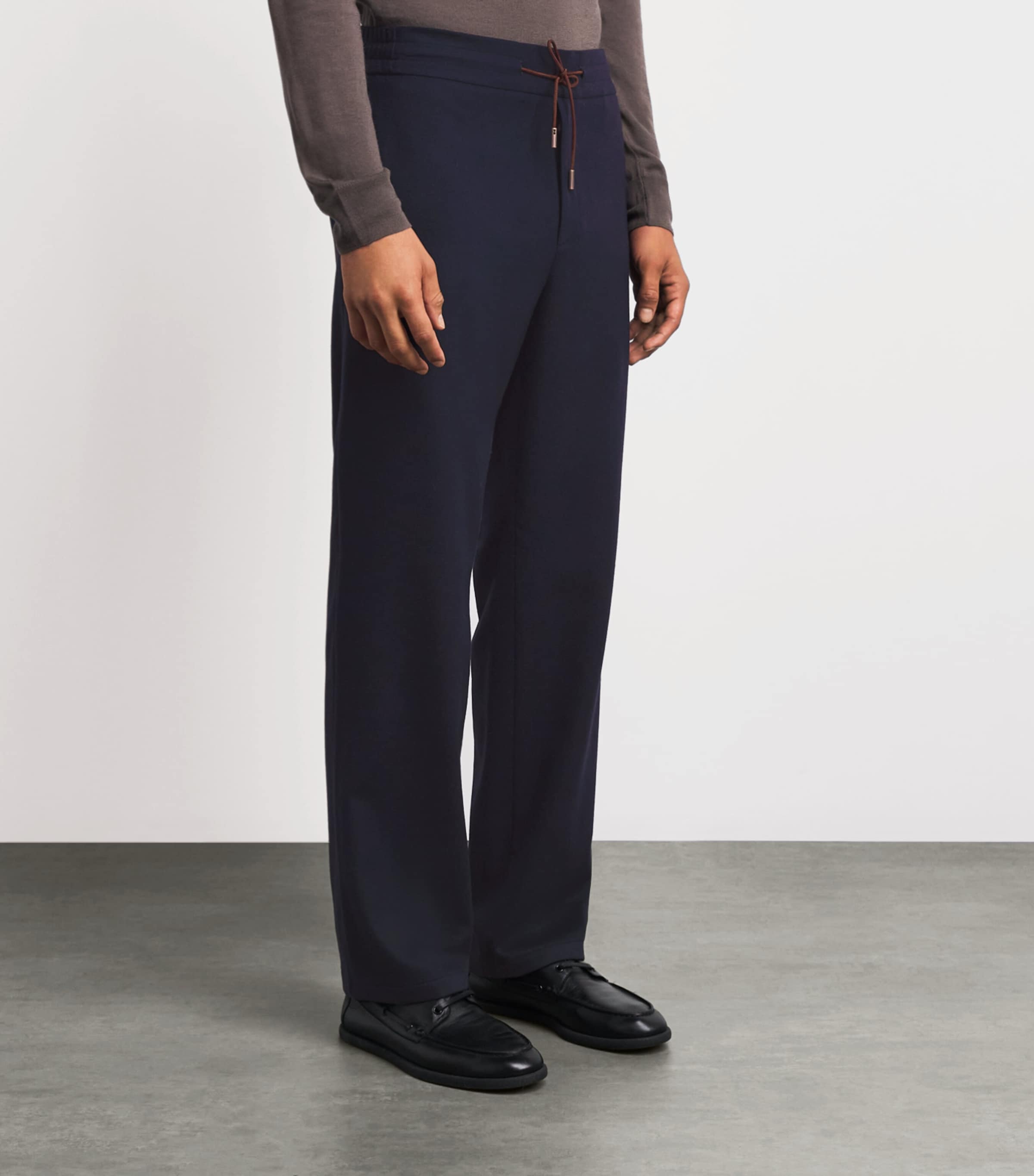 Colombo Mens Wool Drawstring Sweatpants Dark Blue Image 4