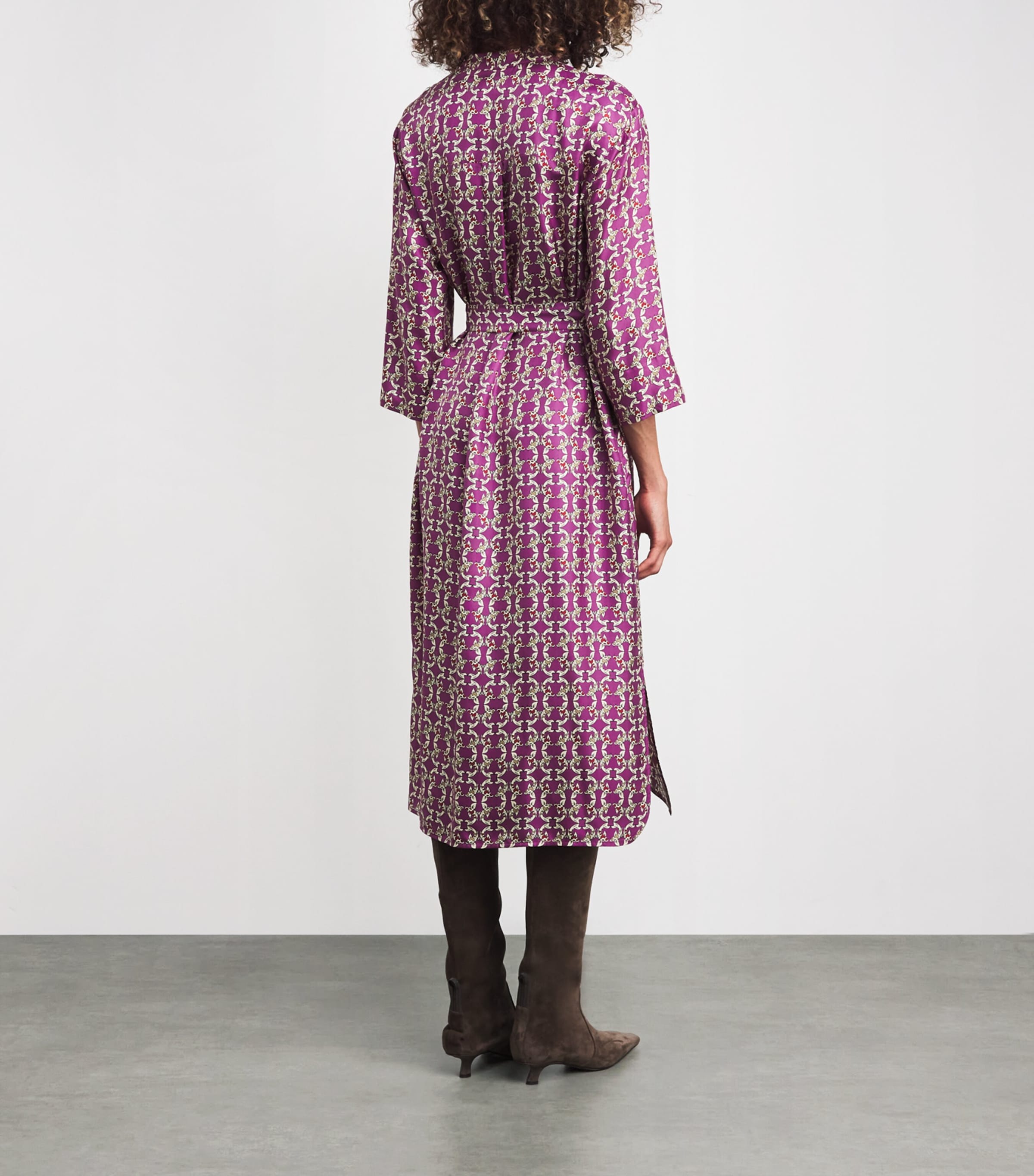 Silk Printed Midi Caftan Dress PLUM Image 4