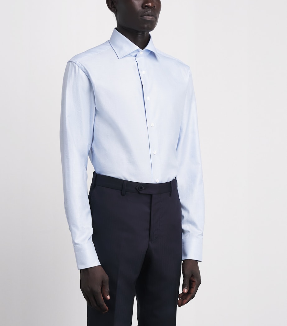 Canali Mens Cotton Micro-Pattern Shirt Blue Image 4
