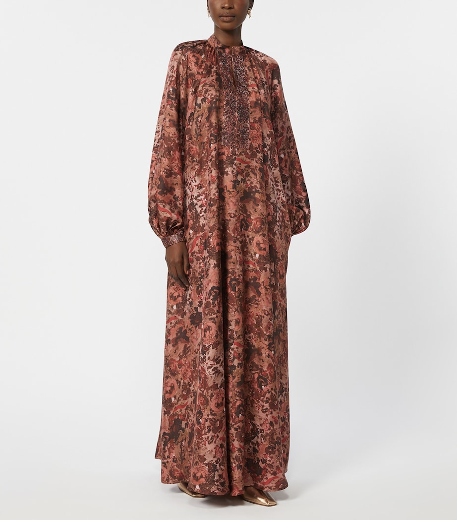Silk Twill Printed Maxi Dress BORDEAUX Image 3