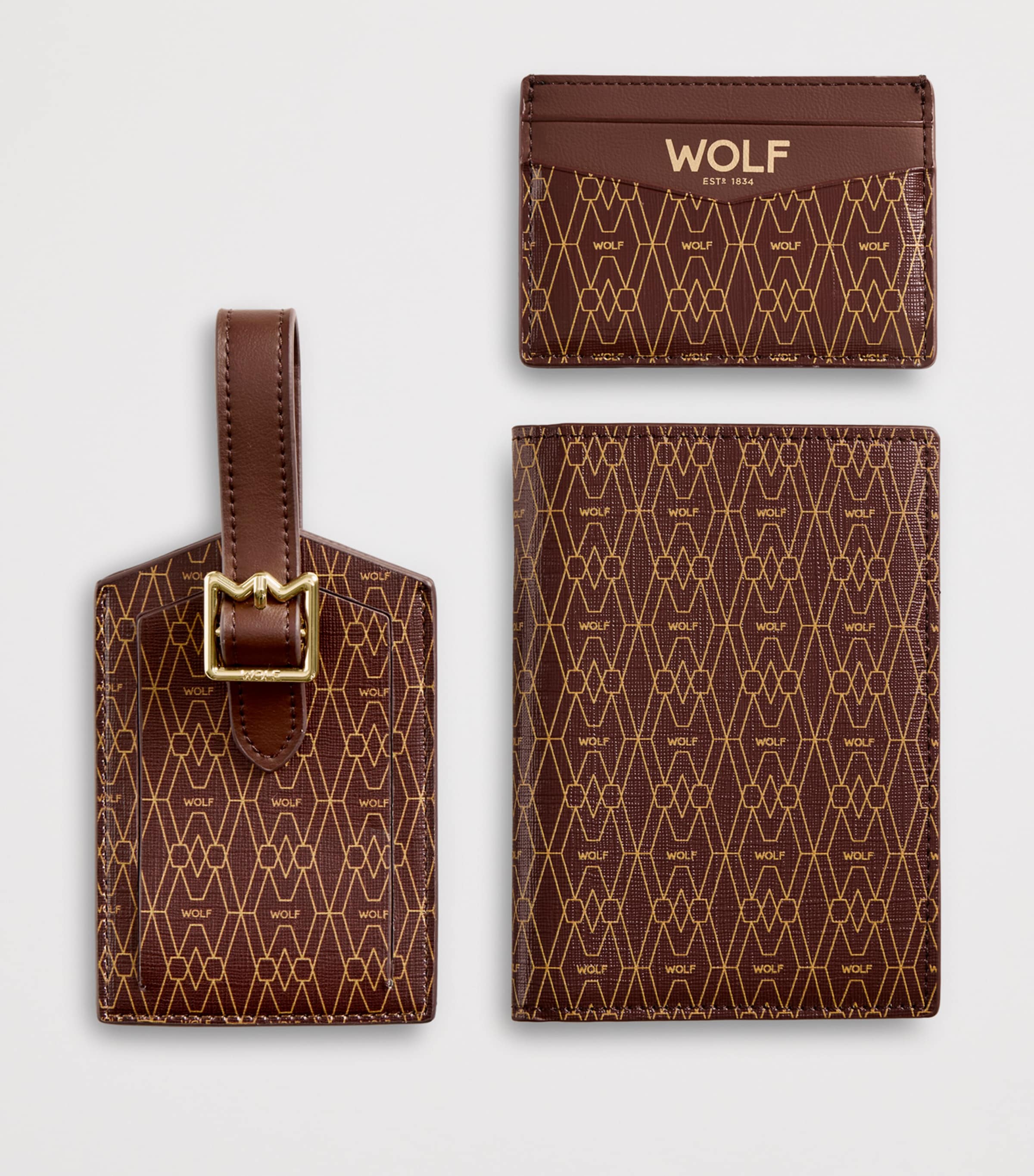 WOLF Signature Passport Holder, Card Holder and Luggage Tag Gift Set Brown Image 3