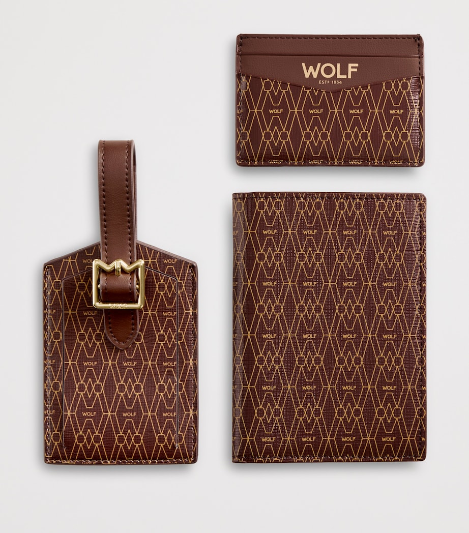 WOLF Signature Passport Holder, Card Holder and Luggage Tag Gift Set Brown Image 3