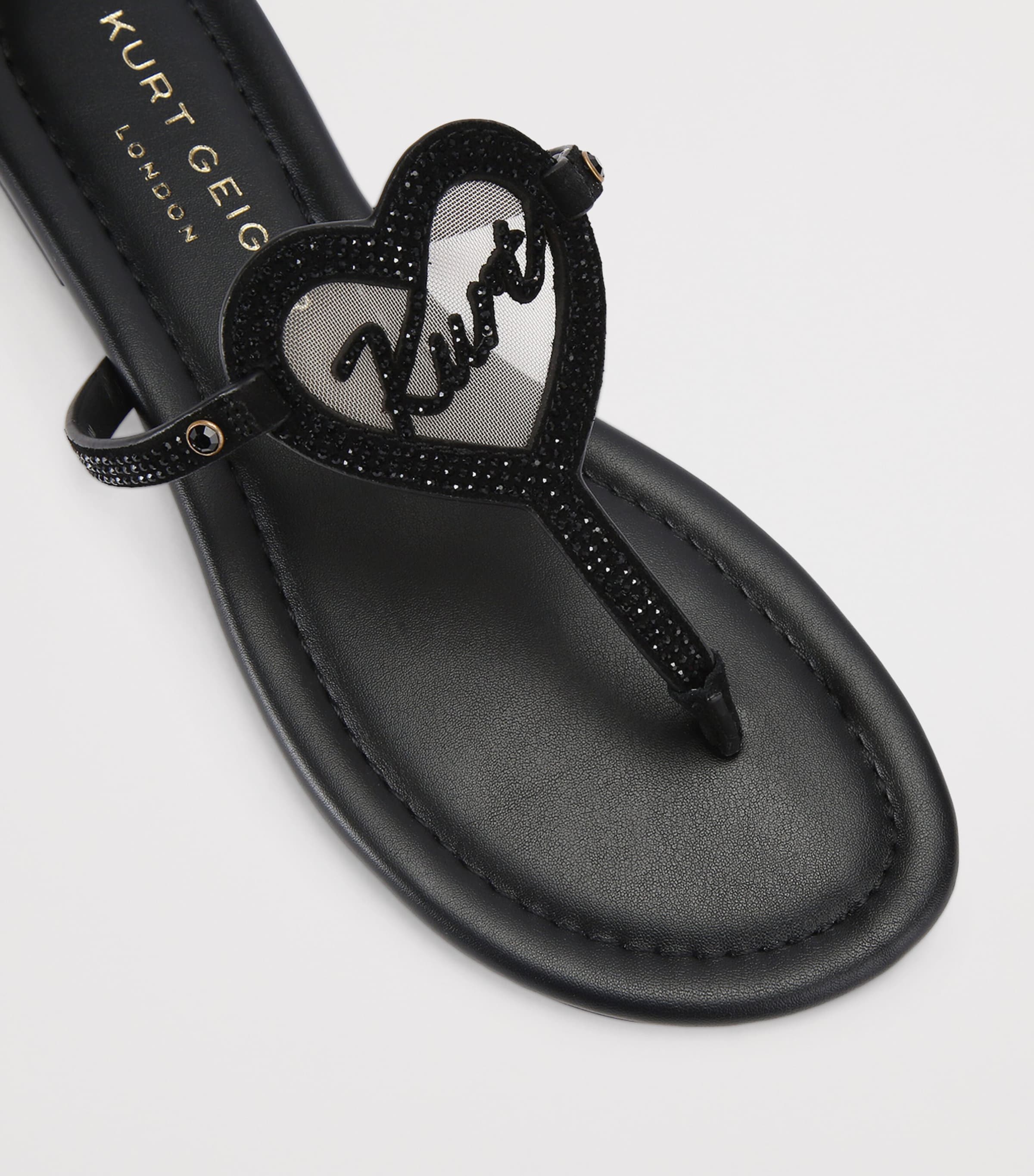 Kurt Geiger London Leather Heart T-Bar Sandals Black Image 2
