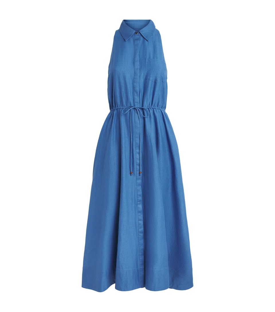 Toccin Linen-Cotton Tiana Sleeveless Shirt Dress Ocean