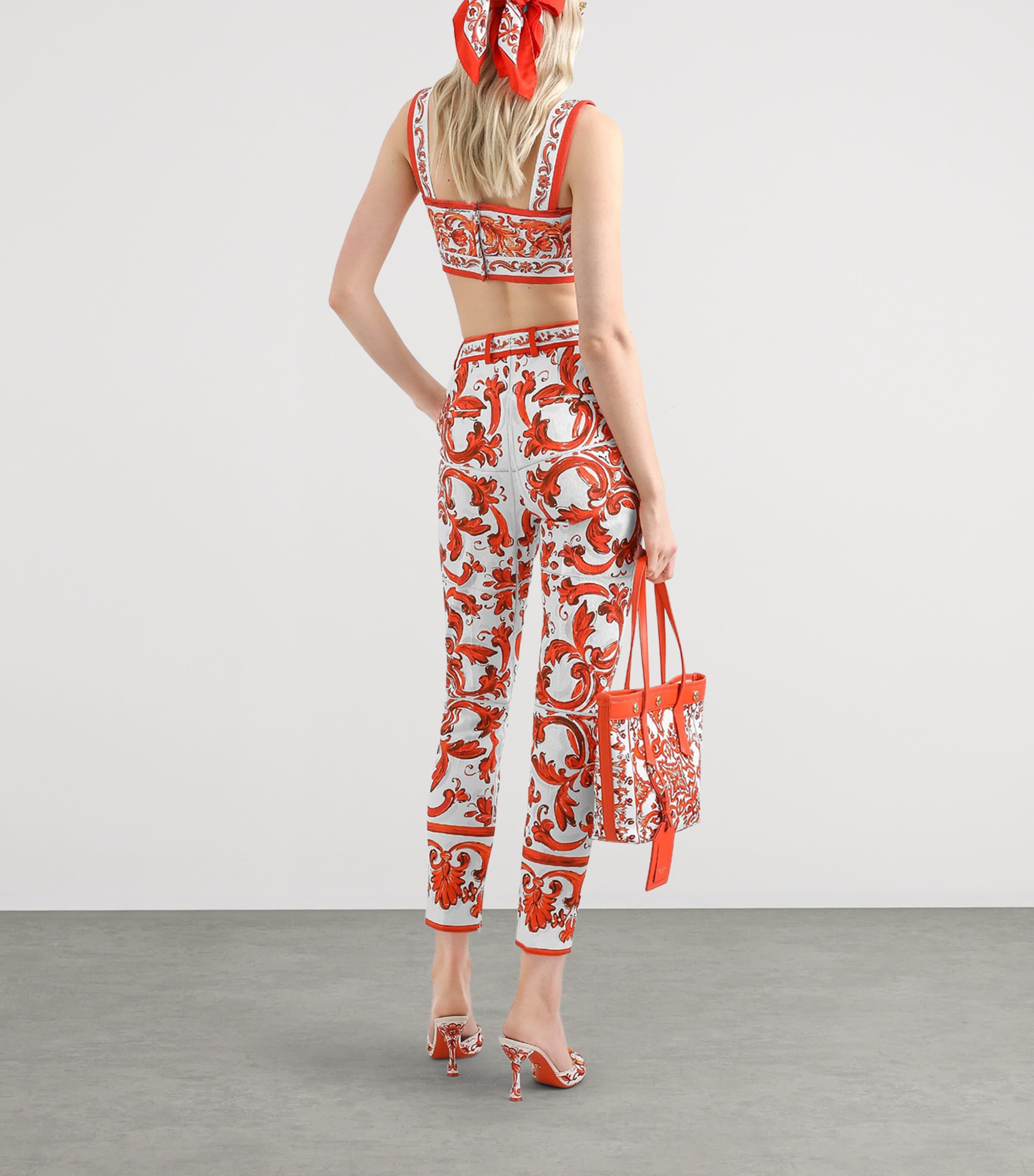 Dolce&Gabbana Womens Majolica Print Crop Top Combined Colou Image 3