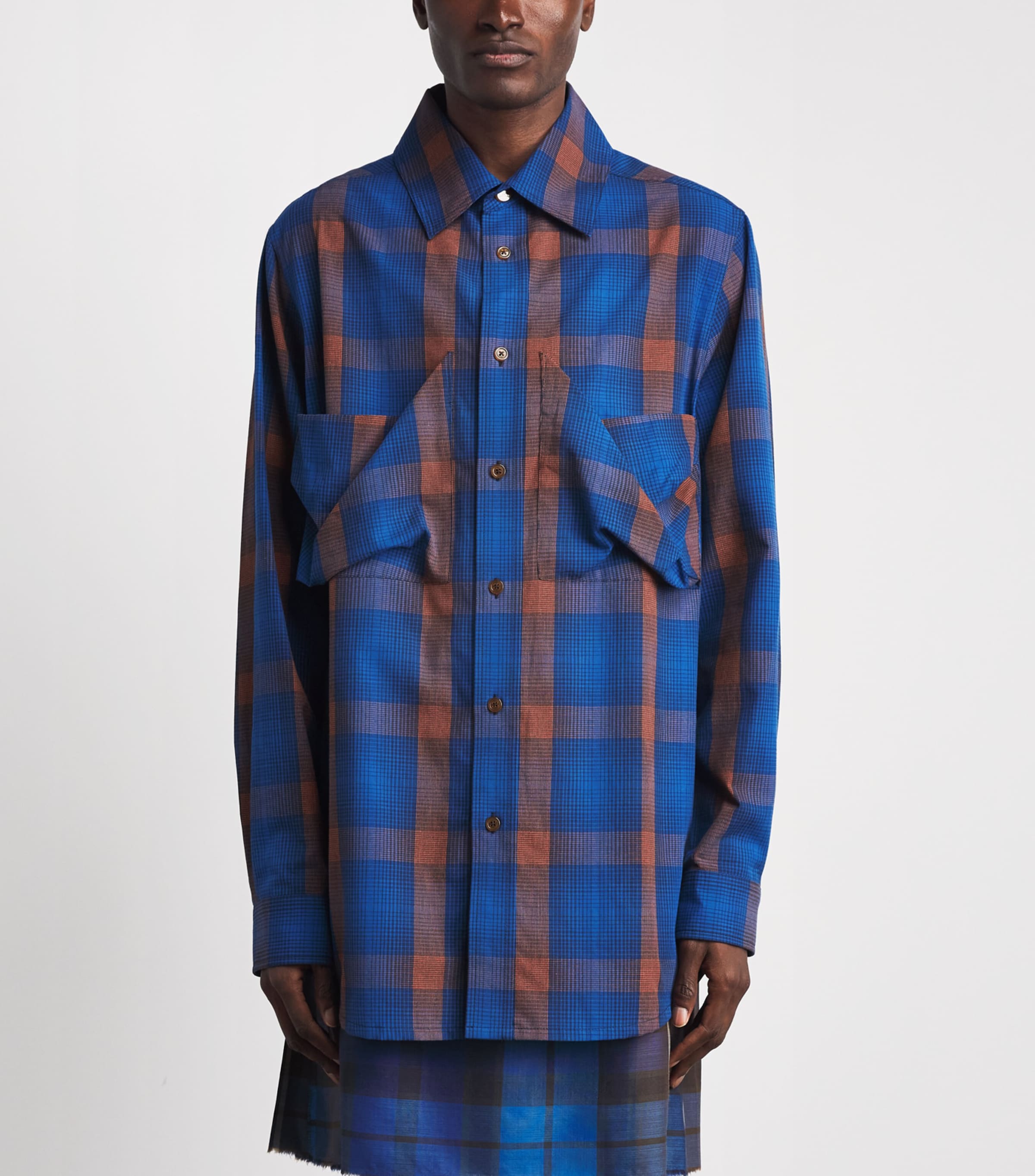 Vivienne Westwood Mens Cotton Flannel Check Achilles Overshirt Navy/rust Image 4