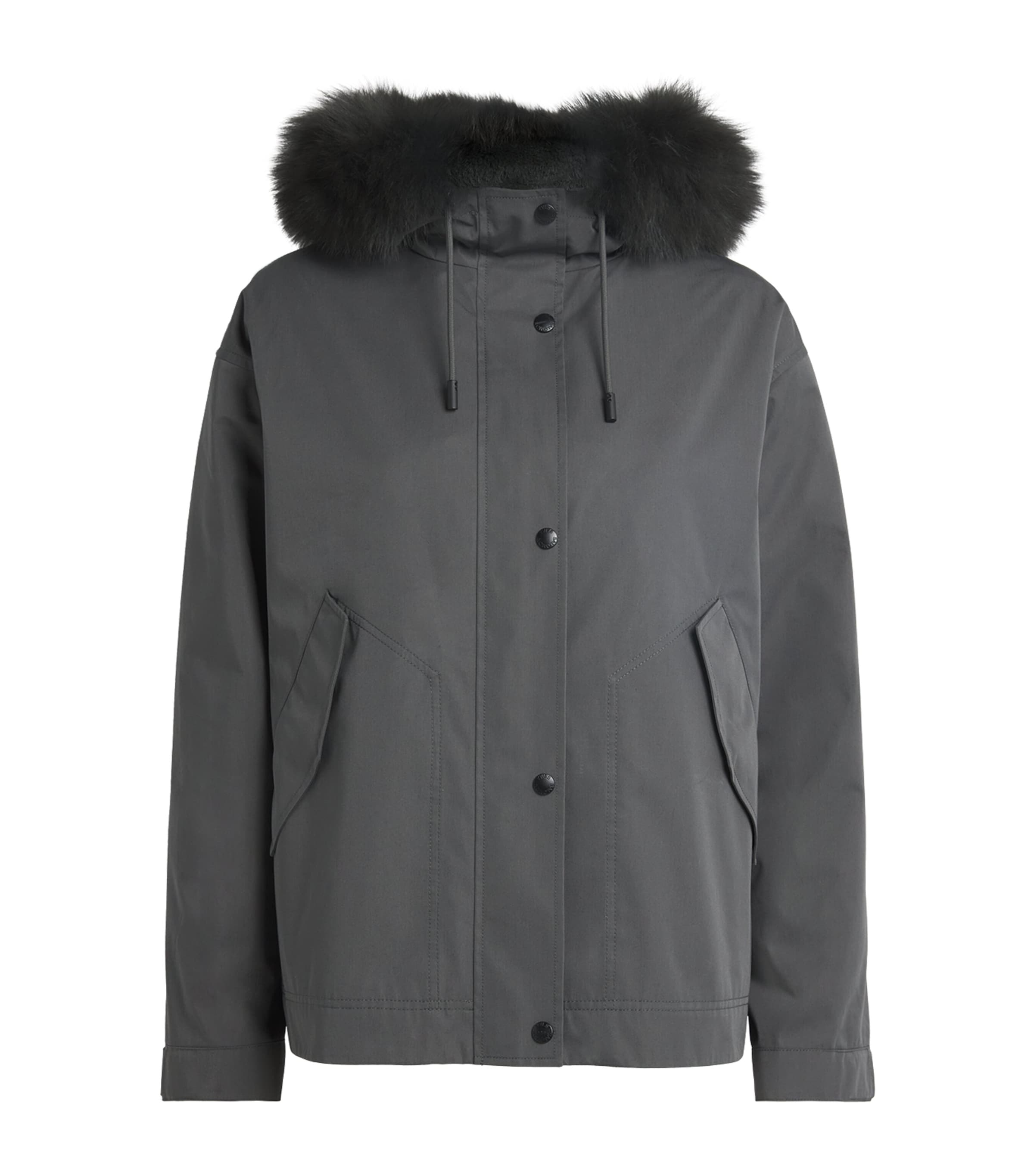 Yves Salomon Waterproof Fur-trim Parka Coat In Gray